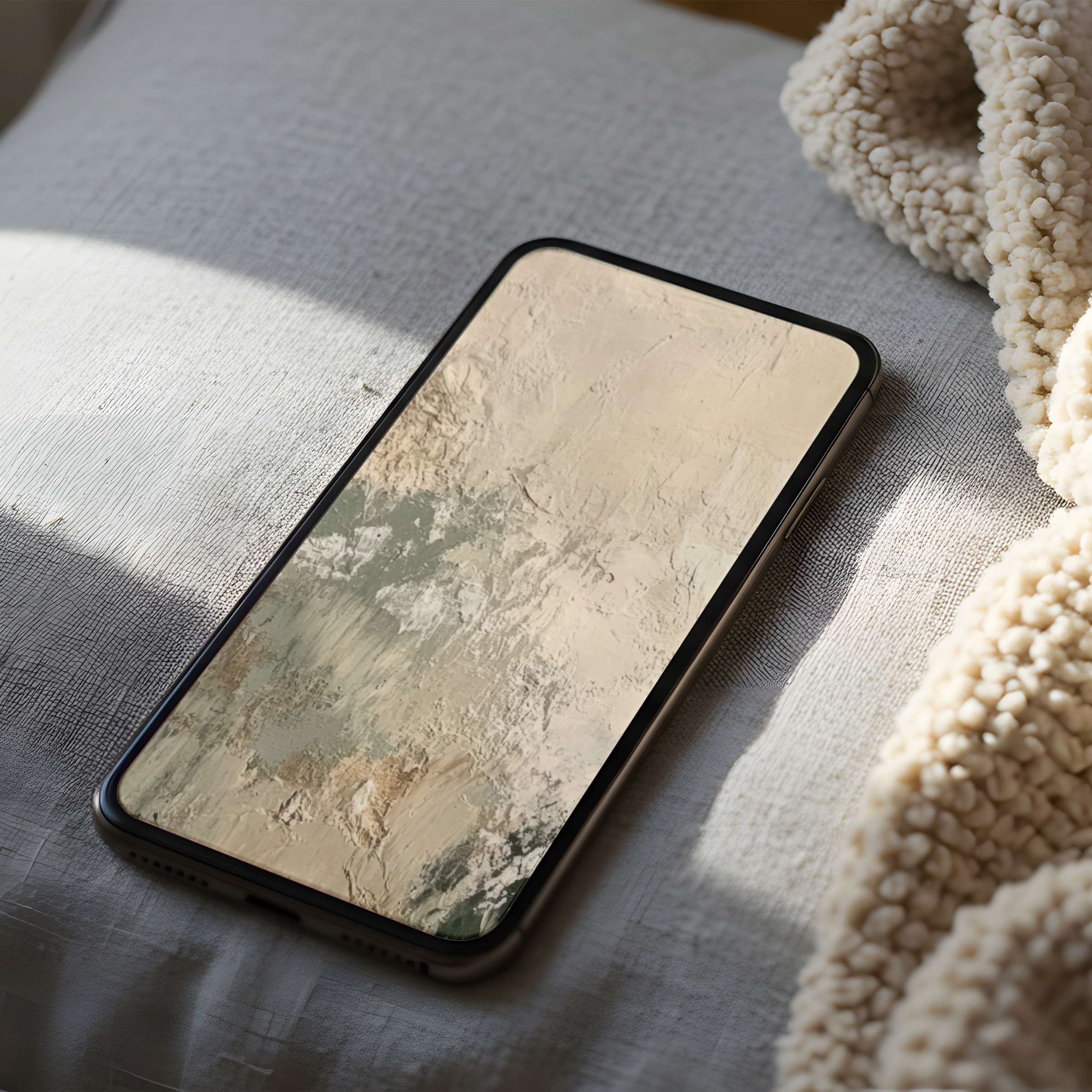 Elegant abstract texture phone wallpaper in soft earth tones, perfect for iPhone and Android, offering a calming digital download