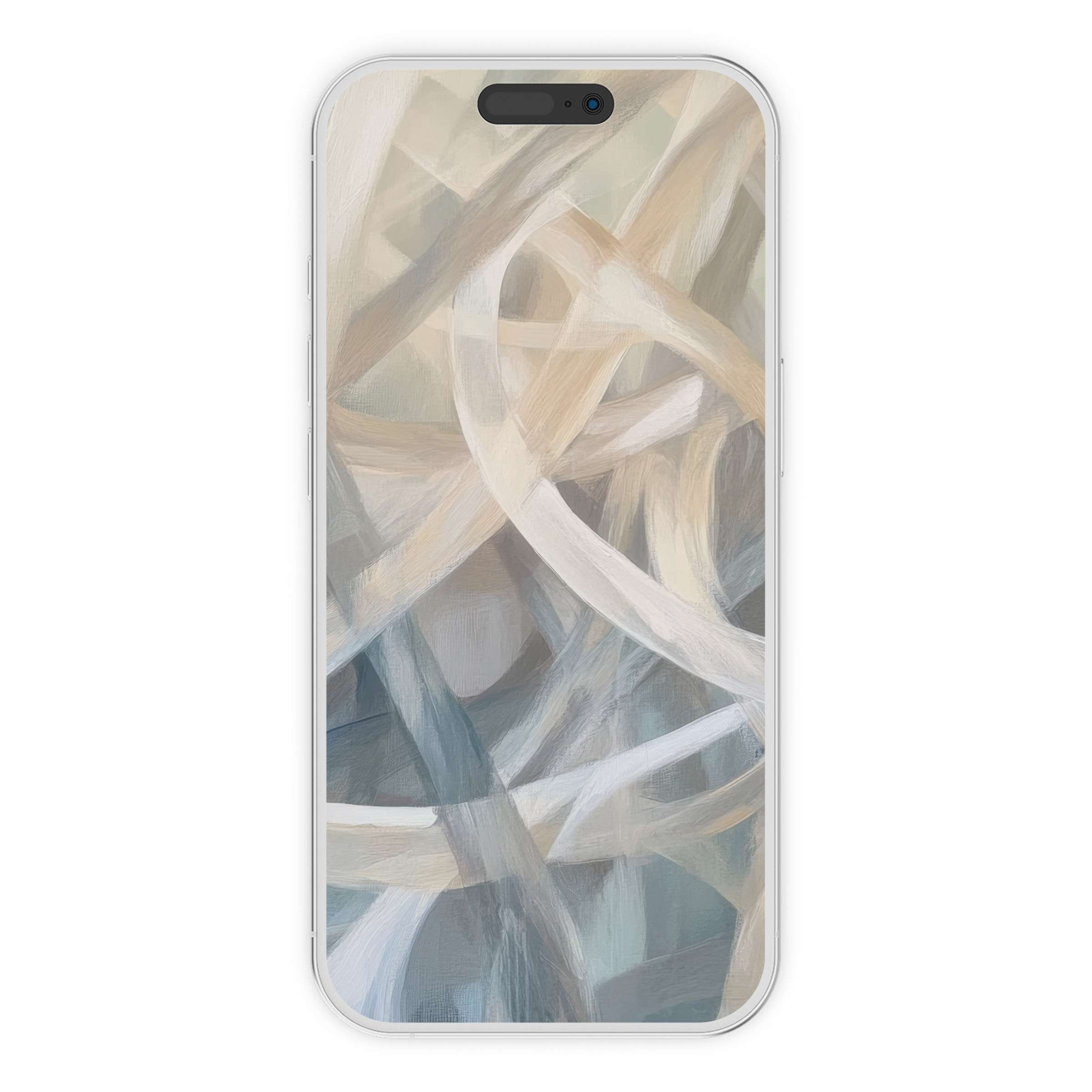 Abstract iPhone wallpaper digital download featuring soothing beige and blue brushstrokes offers a serene phone background for all devices