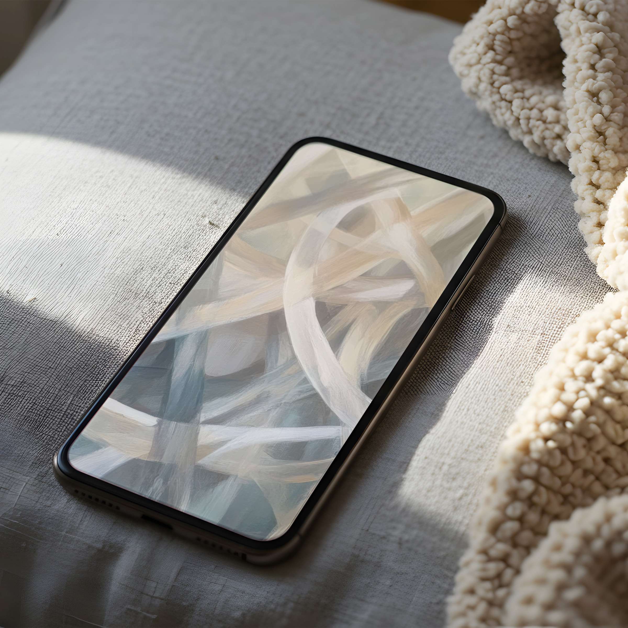 Calming abstract phone wallpaper in soft neutrals creates an elegant touch, perfect for high-resolution iPhone or android screens