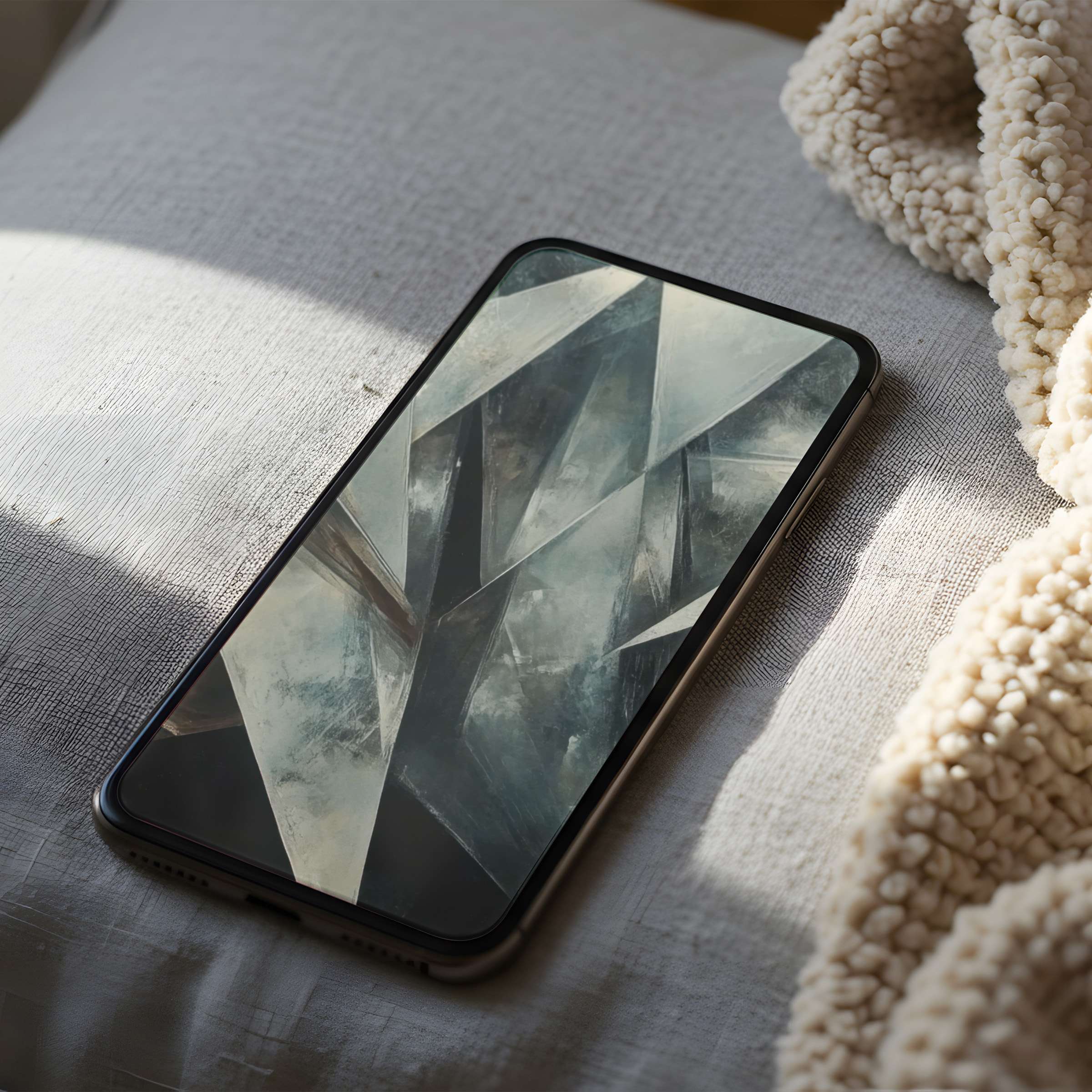 Elegant phone wallpaper featuring abstract geometric design in soothing blues and grays high resolution for iPhone and android users