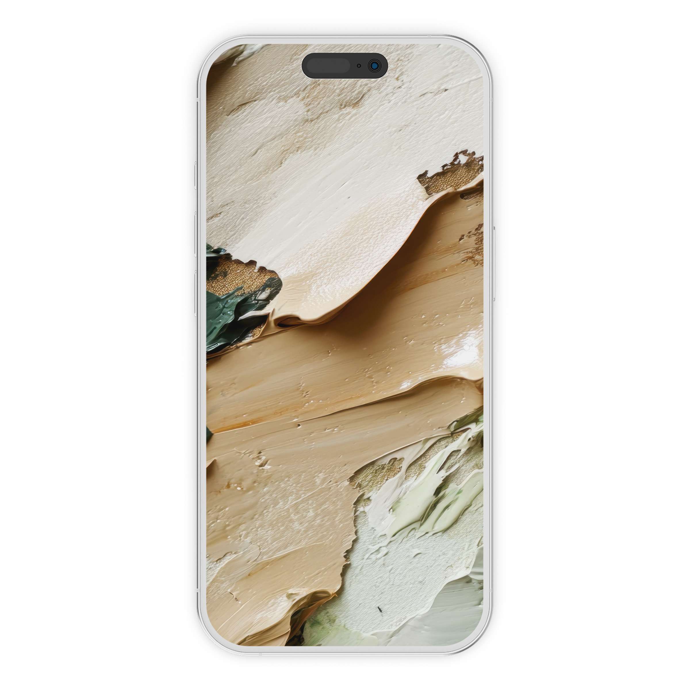 Elegant abstract iPhone wallpaper showcasing earthy beige and green tones evokes tranquility, ideal phone background for digital download