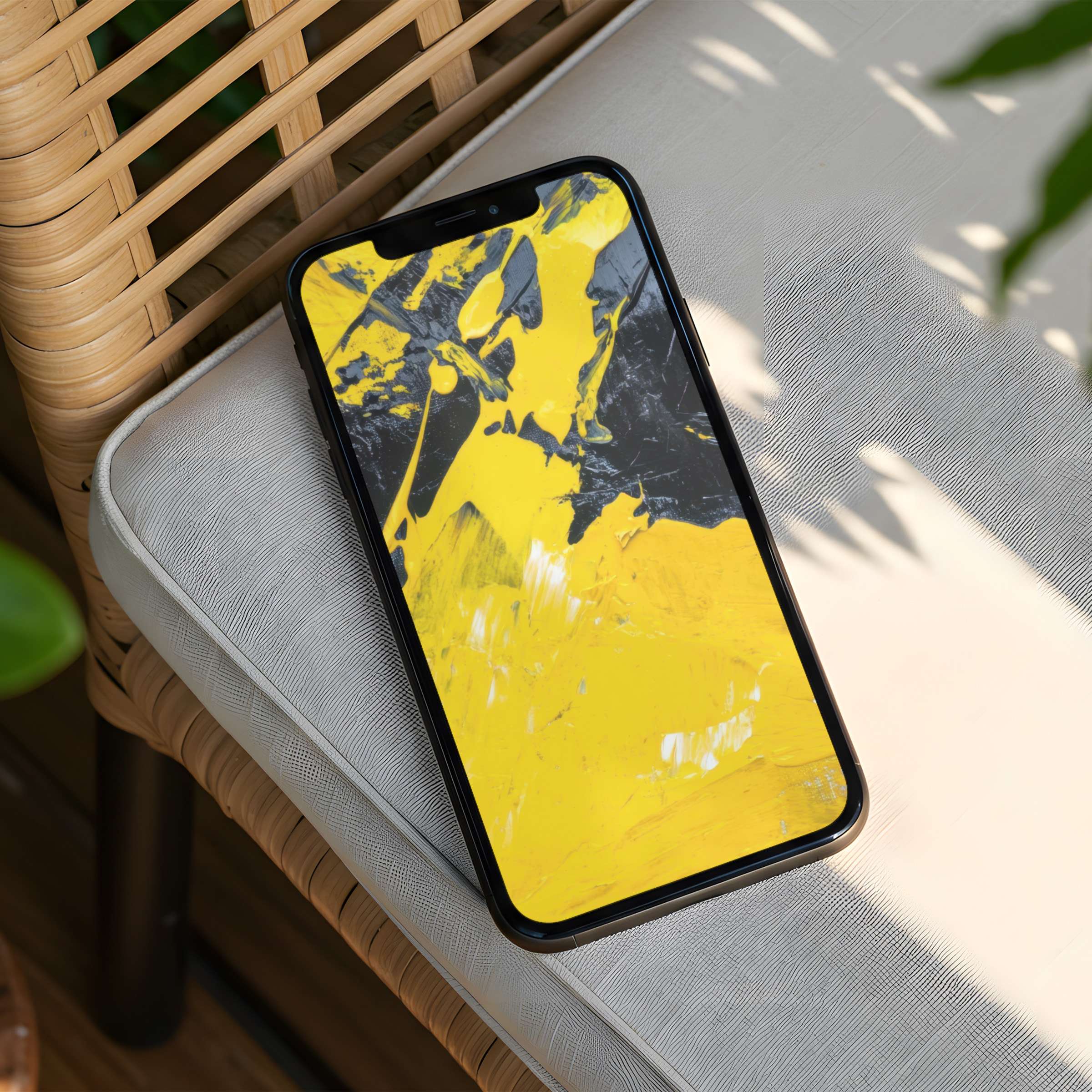 Vivid abstract iPhone background in bold yellow and black tones inspires elegance and calm instant download for any phone