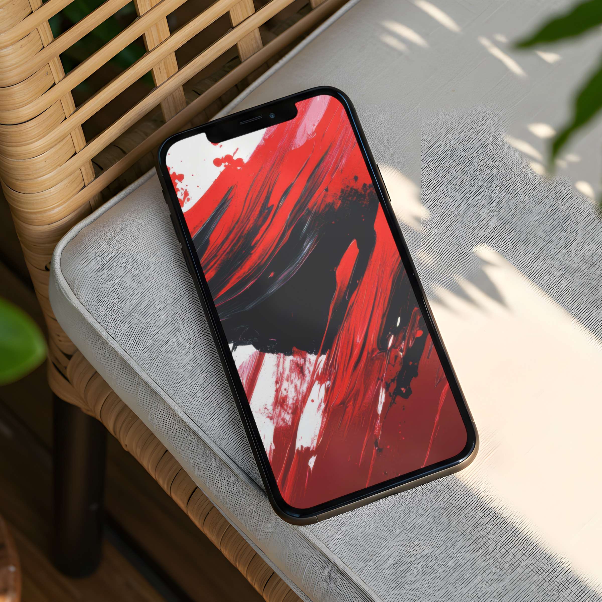Elegant iPhone background with bold red brushstrokes for instant download offers calm and inspiration for any phone screen