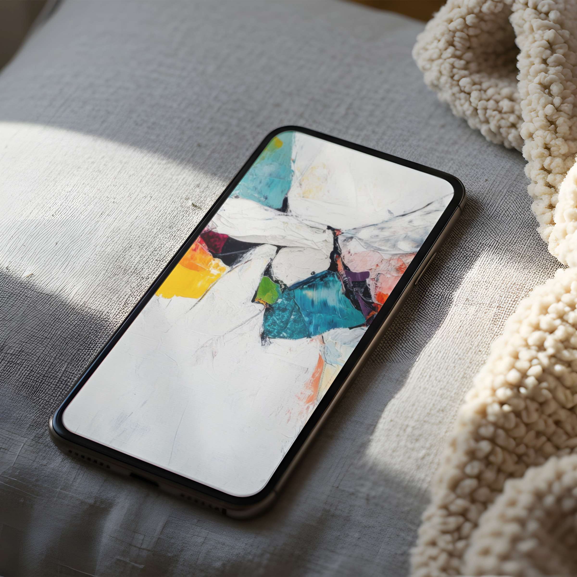 Abstract phone wallpaper with vibrant geometric patterns in high resolution subtly enhances your device's aesthetic tranquility