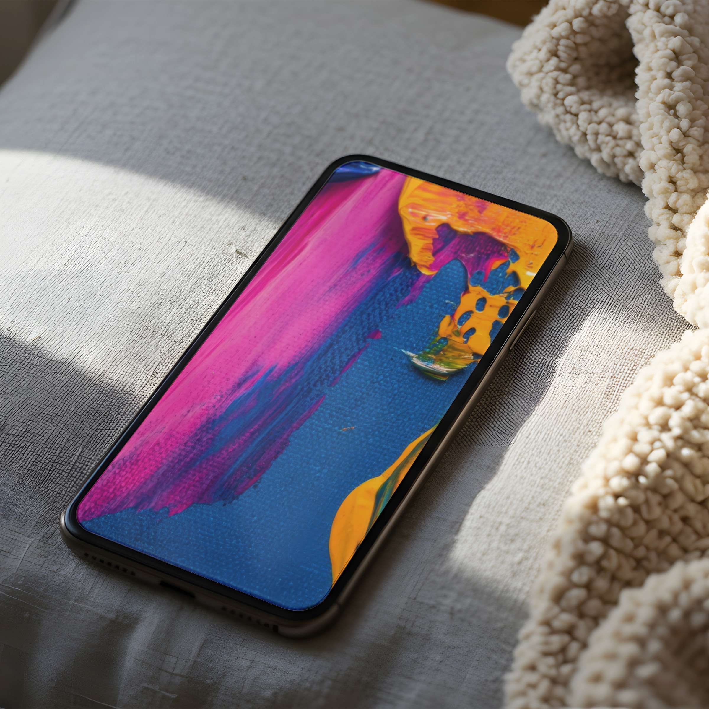 Vibrant abstract phone wallpaper exudes elegance with bold colors, perfect for iPhone and Android, offering a serene digital download