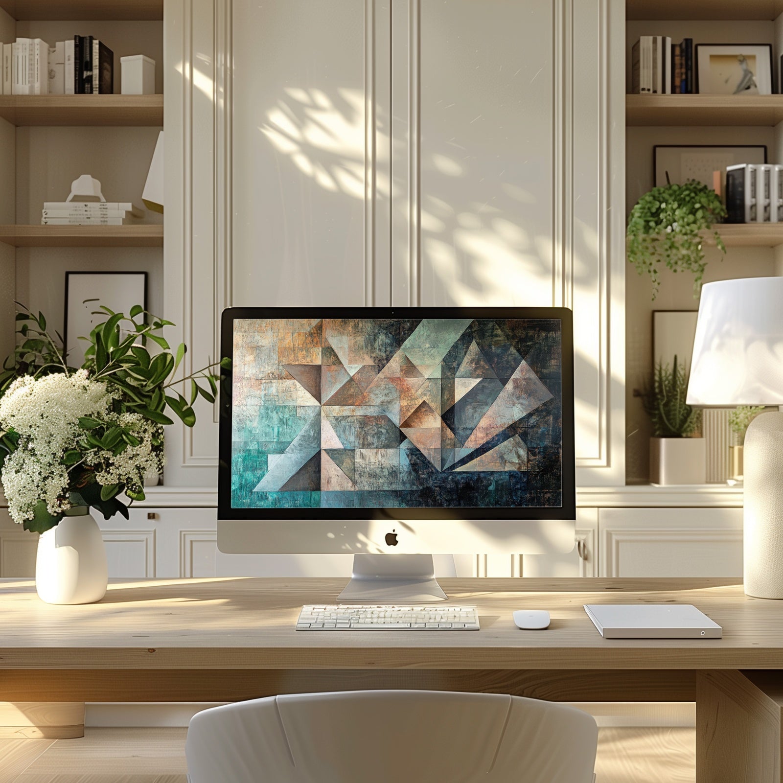 Abstract Desktop Wallpaper in Modern Home Office