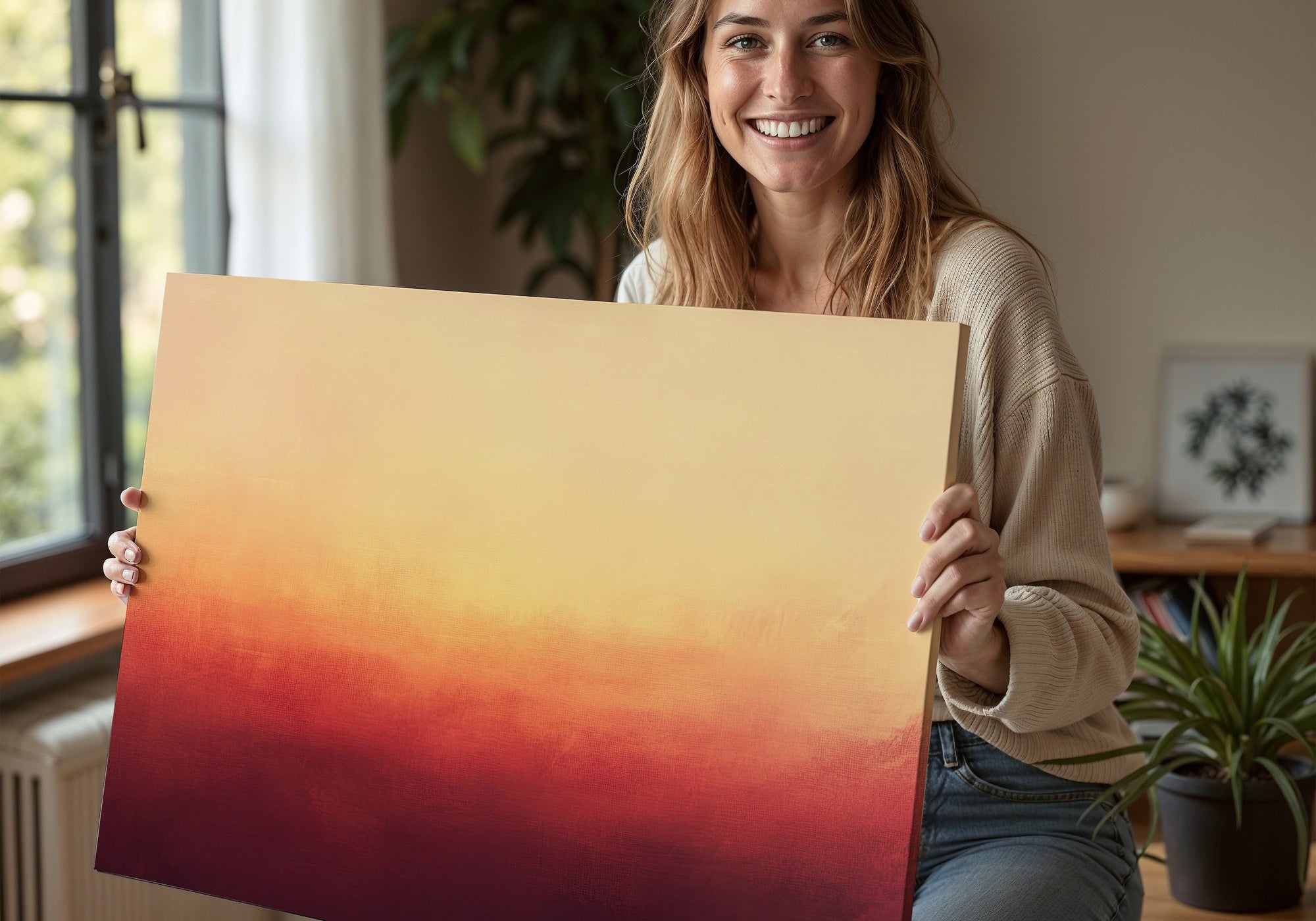 Abstract Printable Wall Art with Happy Woman