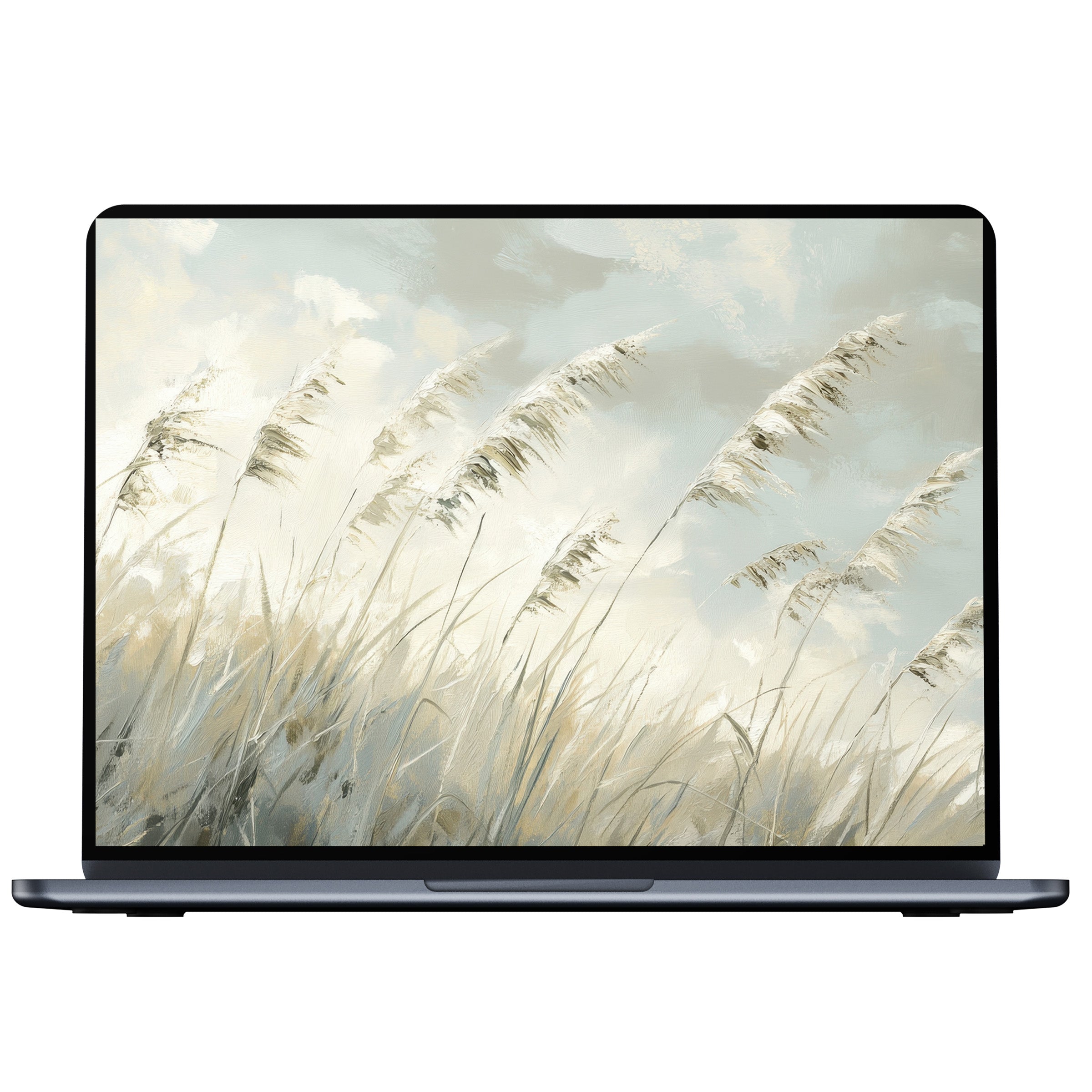 Elegant beach desktop wallpaper featuring serene grasses under soft skies for PC, laptop digital download calming and inspiring