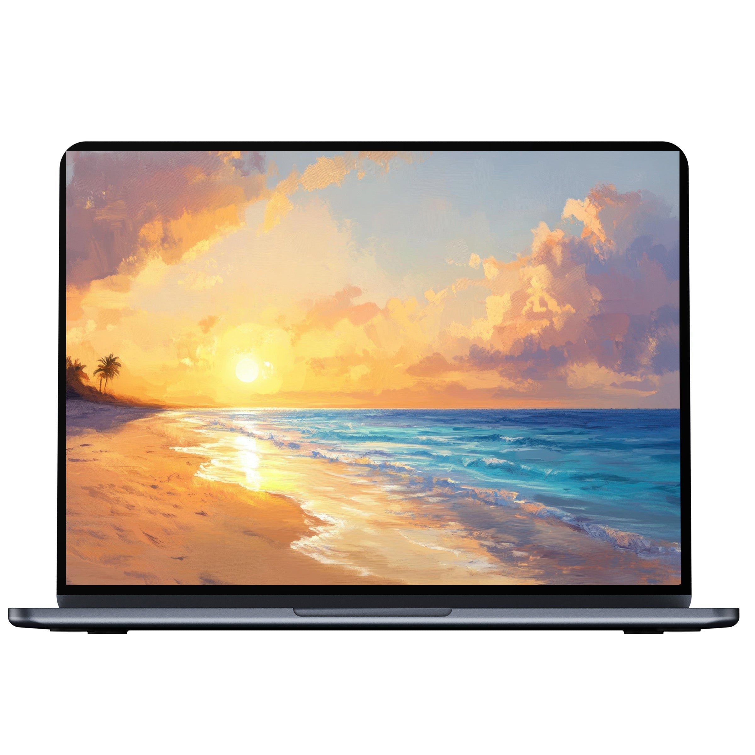 Inspire tranquility with this sunset beach desktop wallpaper digital download exuding elegance on any PC or laptop screen