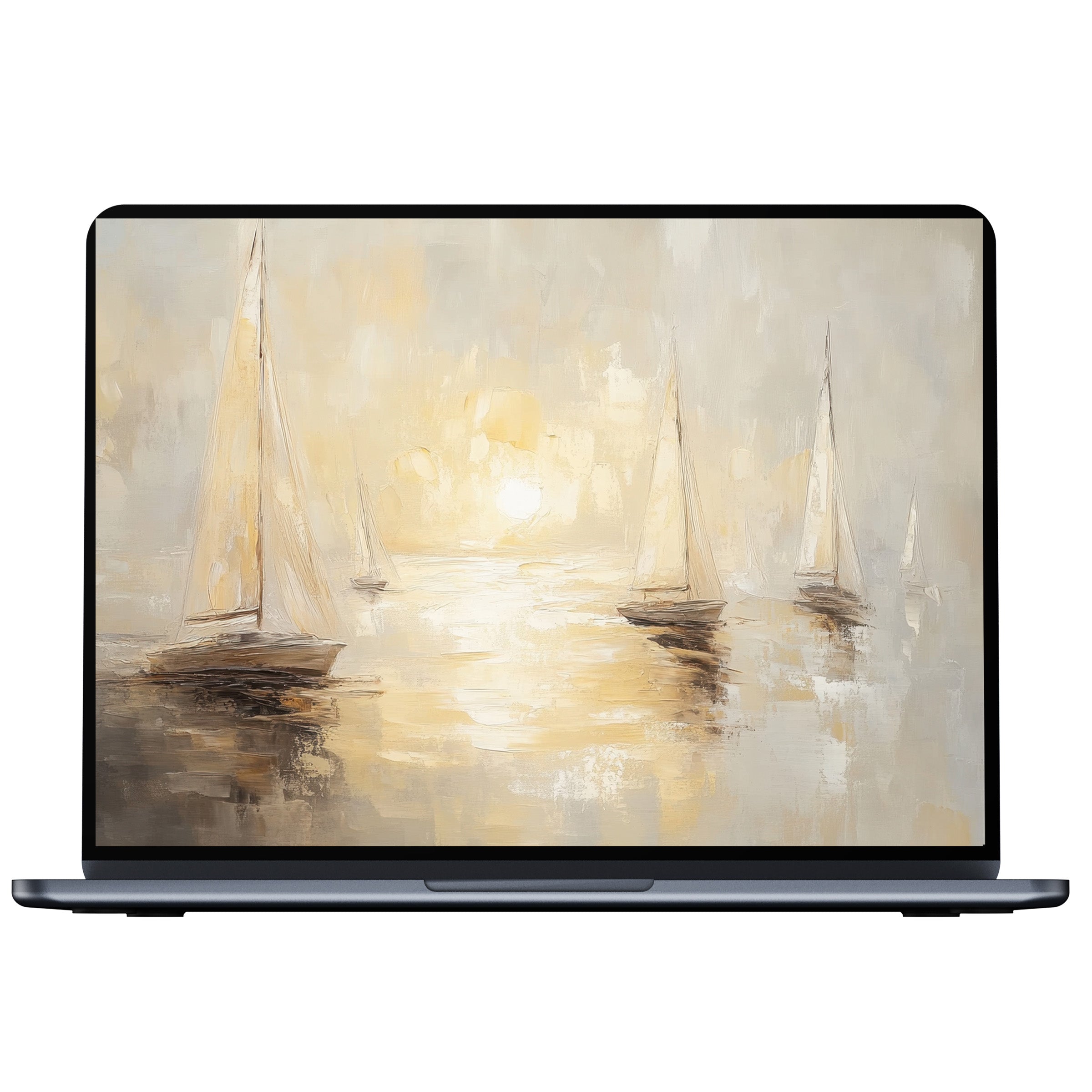 Serene sailboats at sunset in a beach desktop wallpaper digital download, perfect for inspiring elegance on PC, Laptop, or Mac