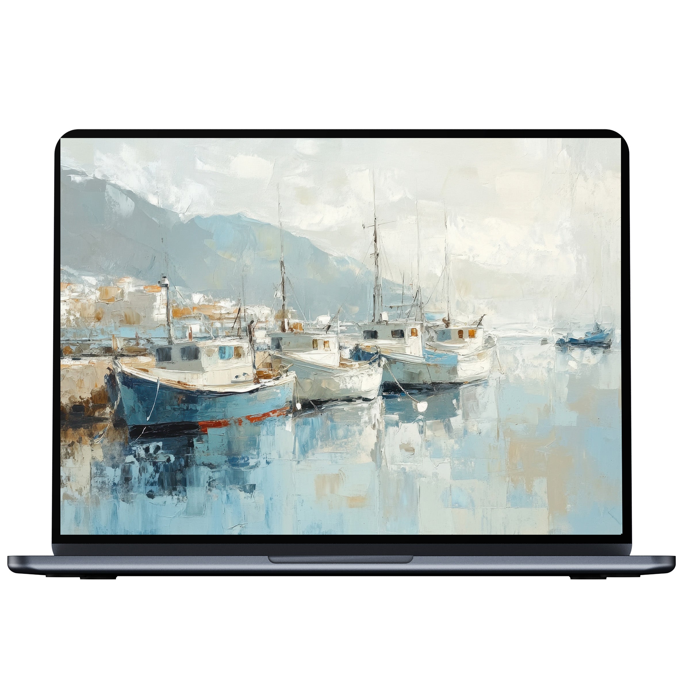 Colorful boats reflecting on serene waters create an inspiring beach desktop wallpaper perfect for PC, laptop, and Mac digital download