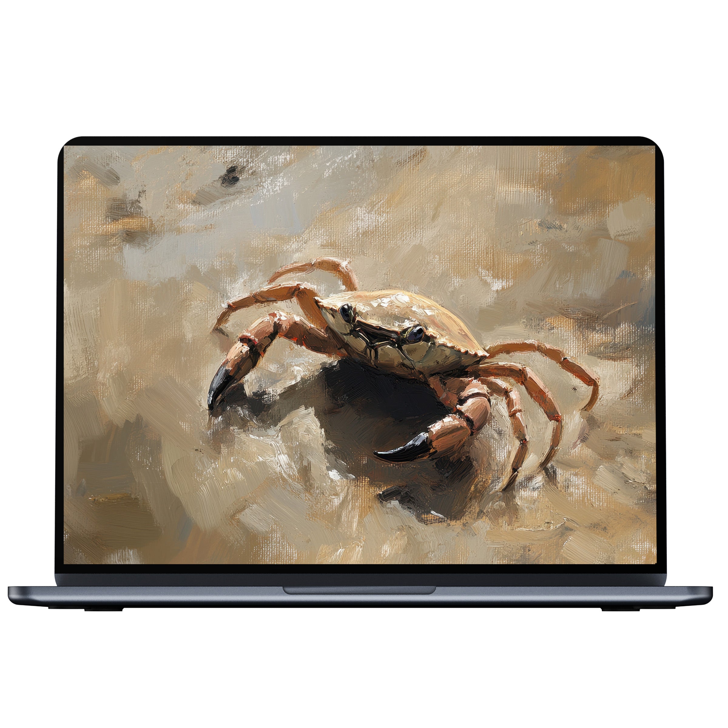 Elegant digital art of a crab on sand creates a calming beach desktop wallpaper for PC or laptop digital download
