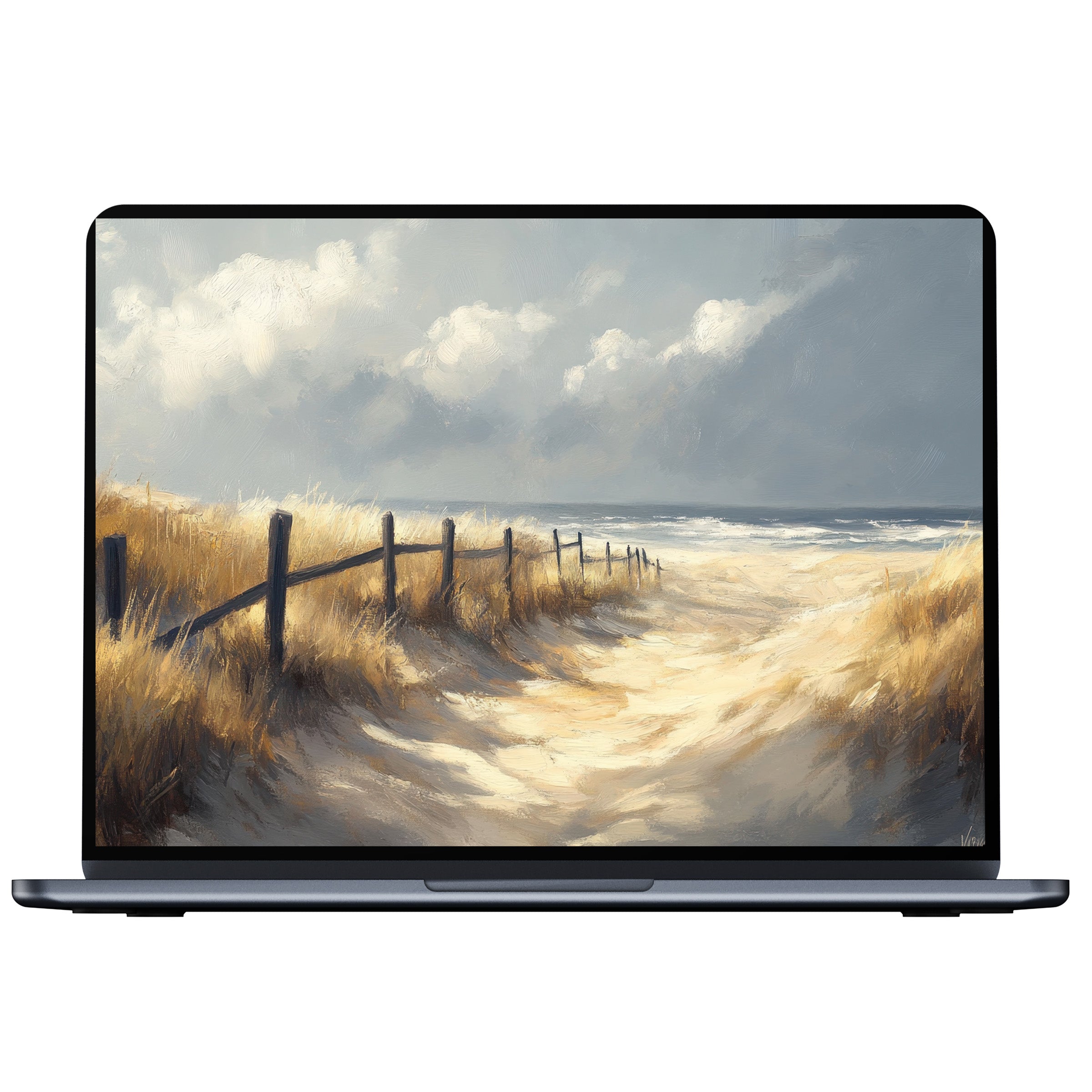 Elegant beach desktop wallpaper digital download for PC and laptop inspiring tranquility and style with serene dunes and sea