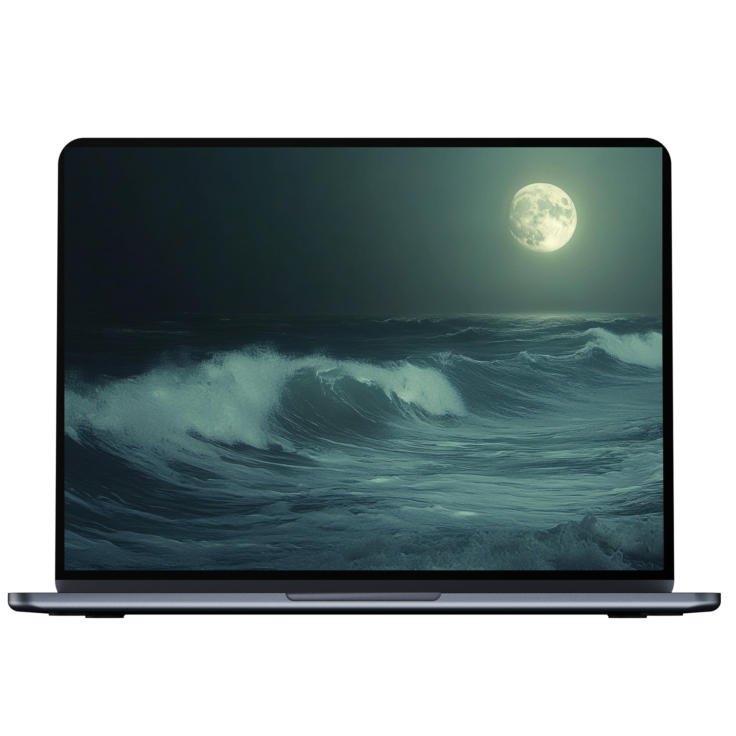 Elegant beach desktop wallpaper featuring serene moonlit waves, ideal digital download for PC or laptop inspiring calm and mindfulness