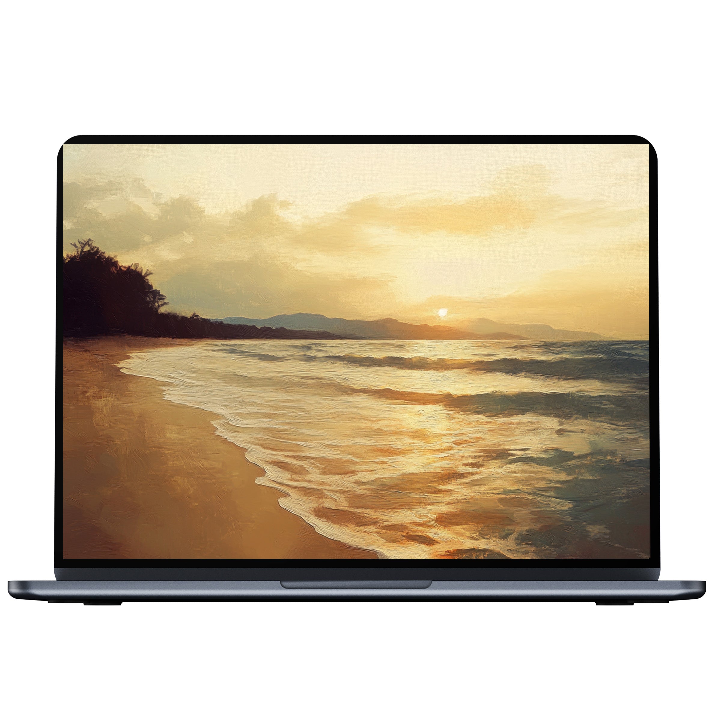 Elegant beach desktop wallpaper with golden sunset waves evokes calm and mindfulness perfect for digital download on PC, Laptop, Mac