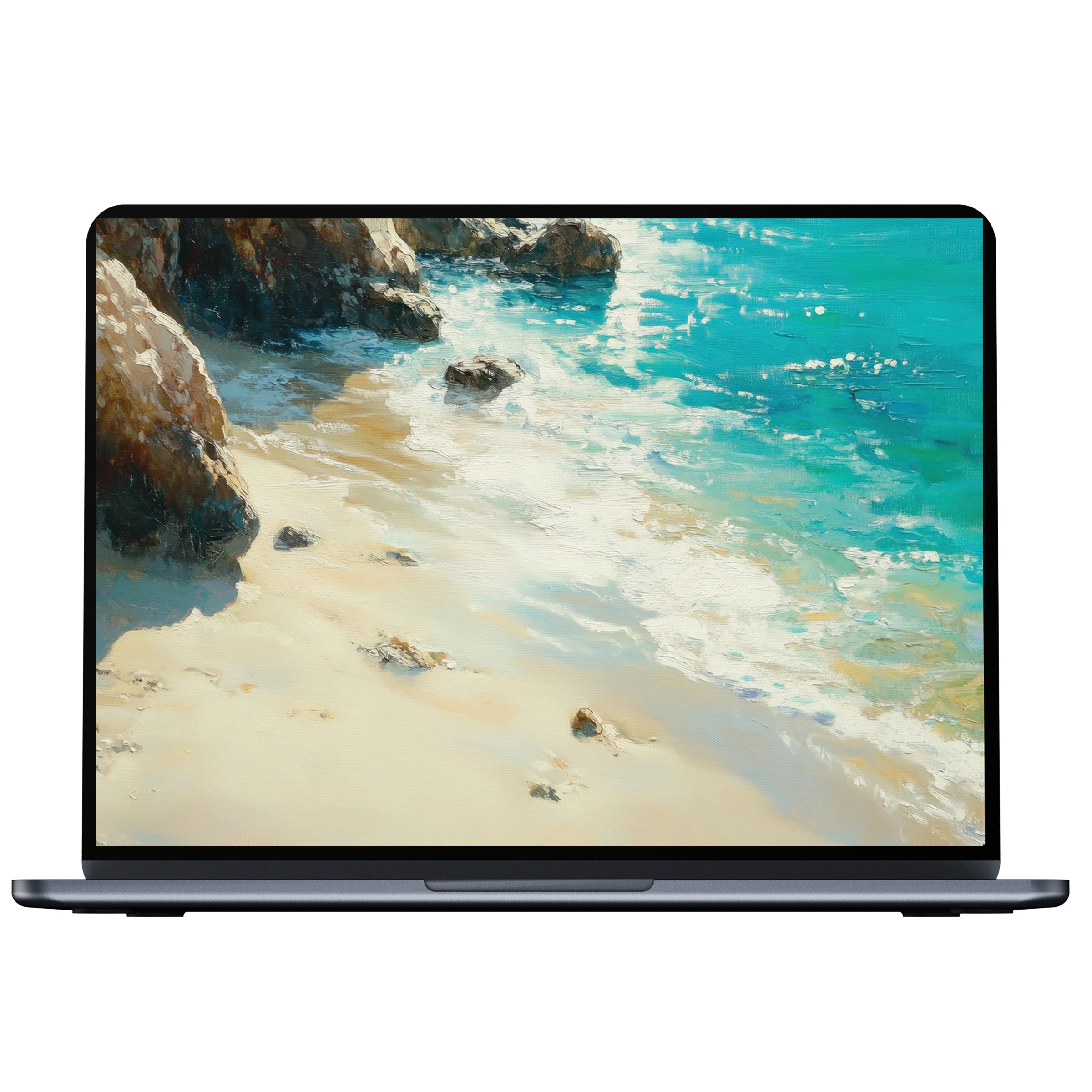 Tranquil beach desktop wallpaper digital download featuring serene waves and sandy shores ideal for pc and laptop screens