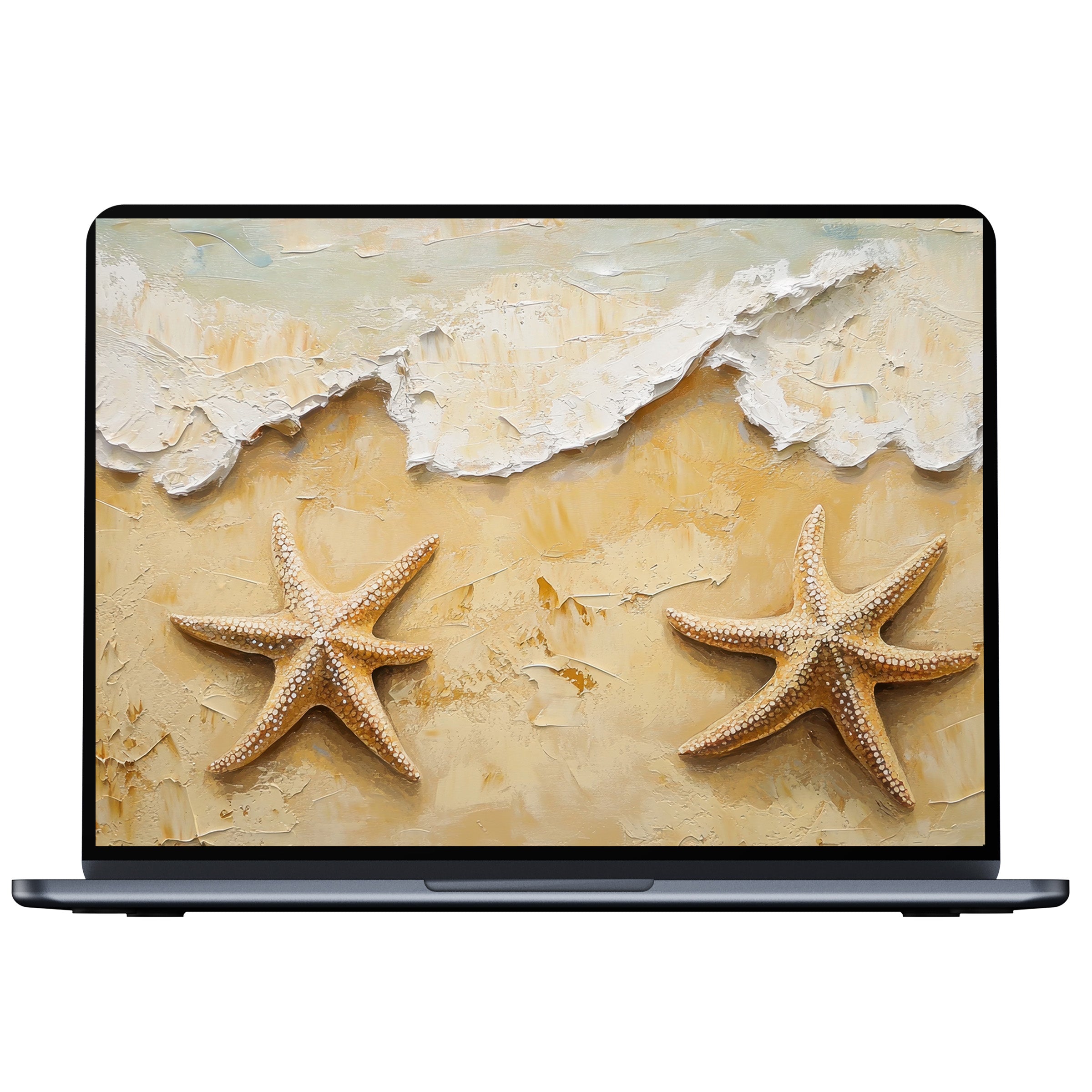 Beach desktop wallpaper offering a serene starfish scene on sandy textured canvas digital download for PC, Laptop, Mac users