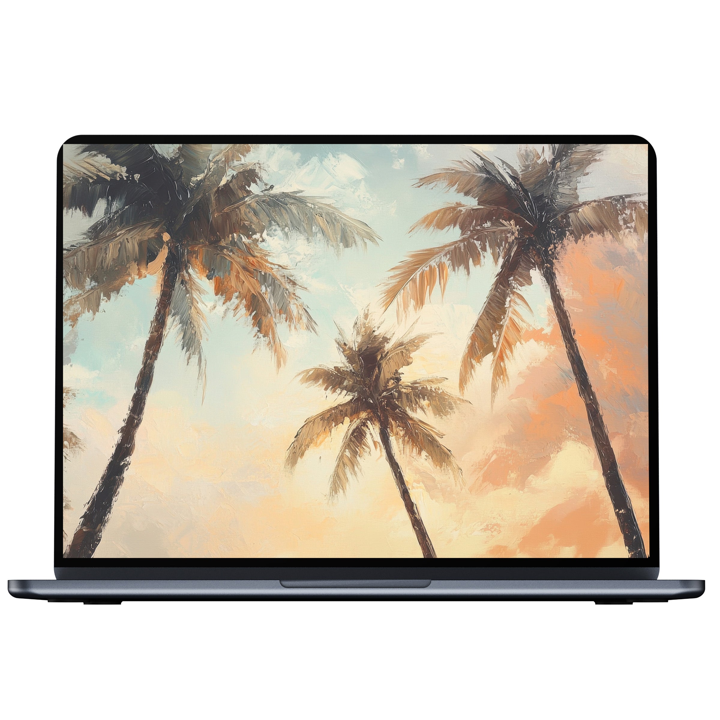 Inspiring beach desktop wallpaper showcasing elegant palm silhouettes at sunset for PC, laptop, Mac digital download serene bliss