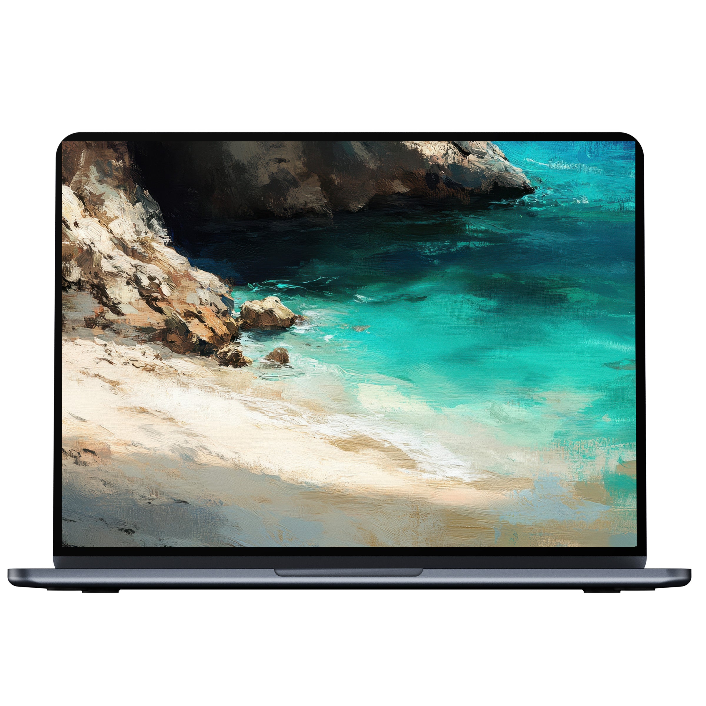 Stunning beach desktop wallpaper digital download with serene turquoise waters and sandy shore ideal for PC, laptop, and Mac