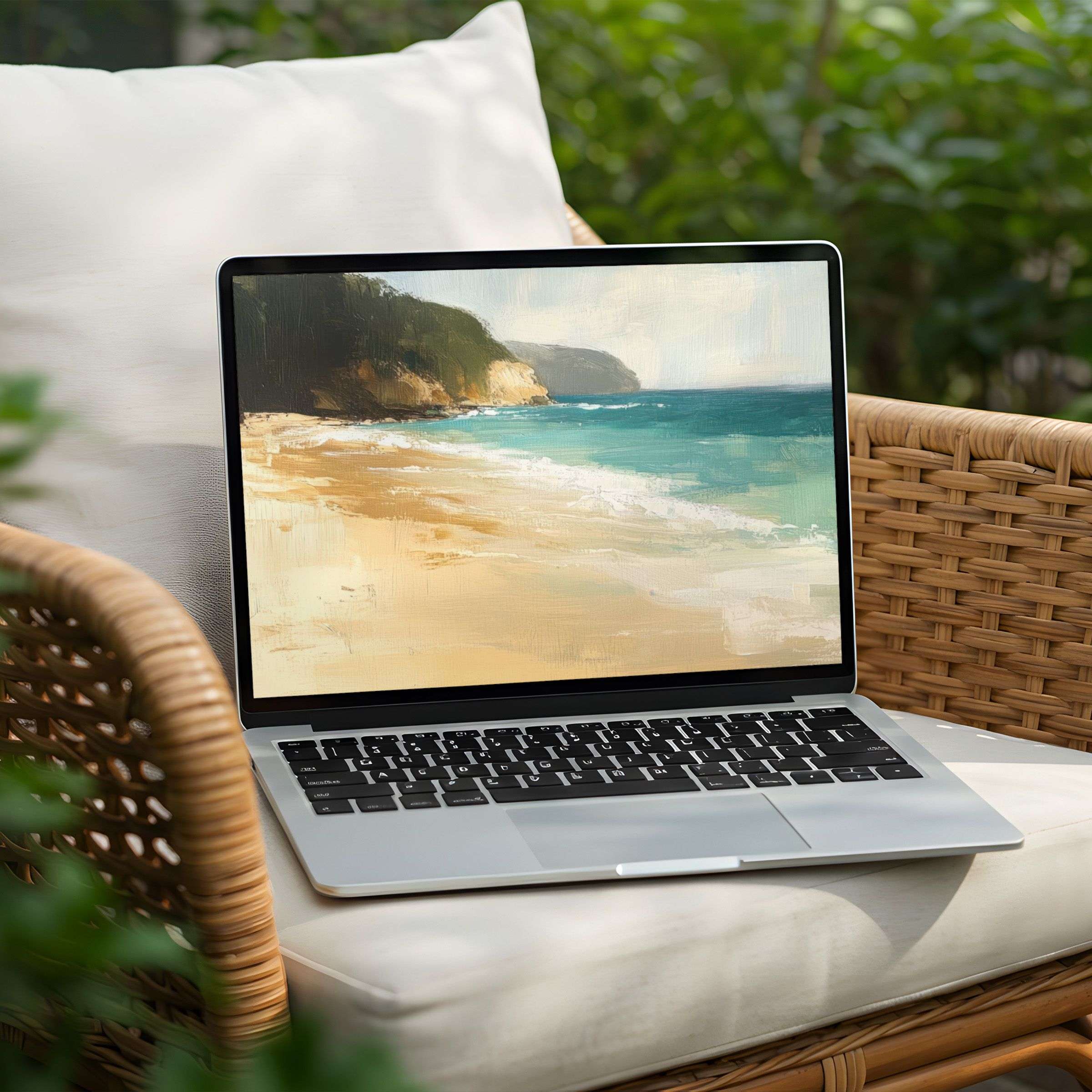 Elegant beach scene desktop background for instant download on PC or Laptop offering calm inspiration in serene tones