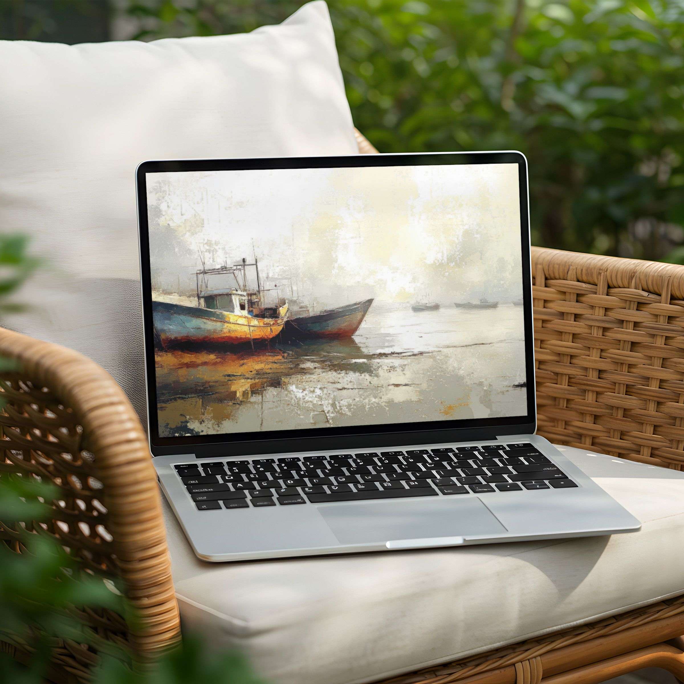 Elegant coastal painting for your PC or Laptop desktop background Instant download to inspire calm and mindfulness