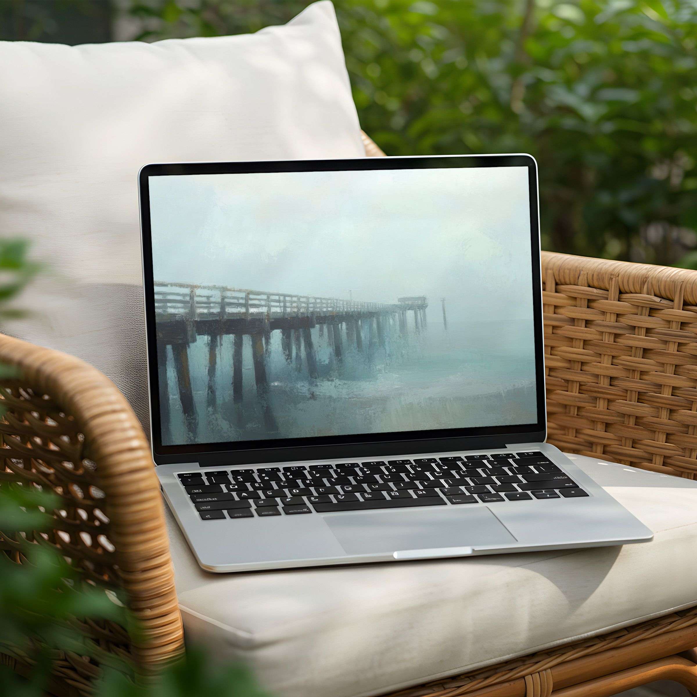 Serene pier artwork for your PC and Laptop desktop background offers an instant download to inspire elegance and mindfulness