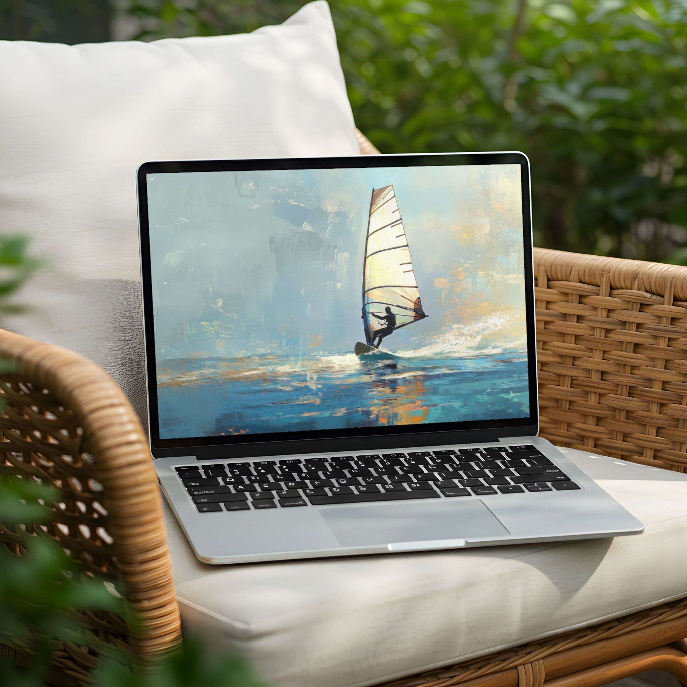 Elegant desktop background featuring serene windsurfing art on a PC or Laptop for instant download inspiring mindfulness and tranquility