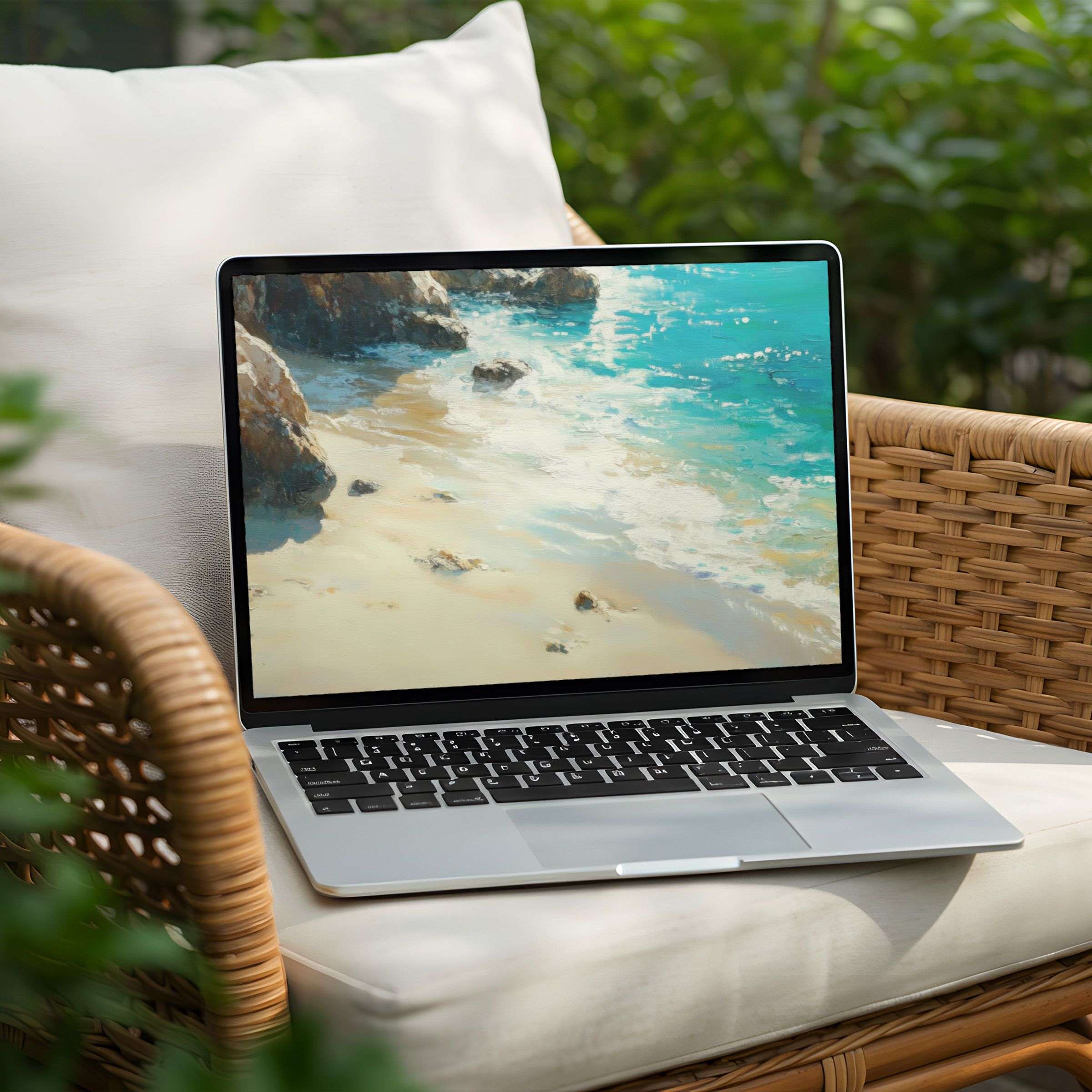 Elegant beach scene as desktop background for PC or Laptop nurtures calm and mindfulness with instant download option