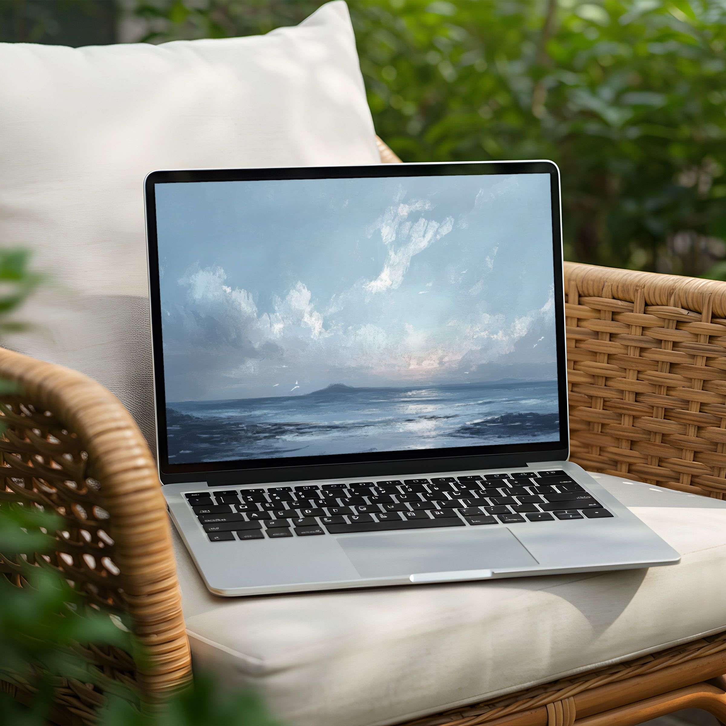 Elegant digital seascape art for PC or Laptop desktop background brings calm inspiration instant download for mindful design