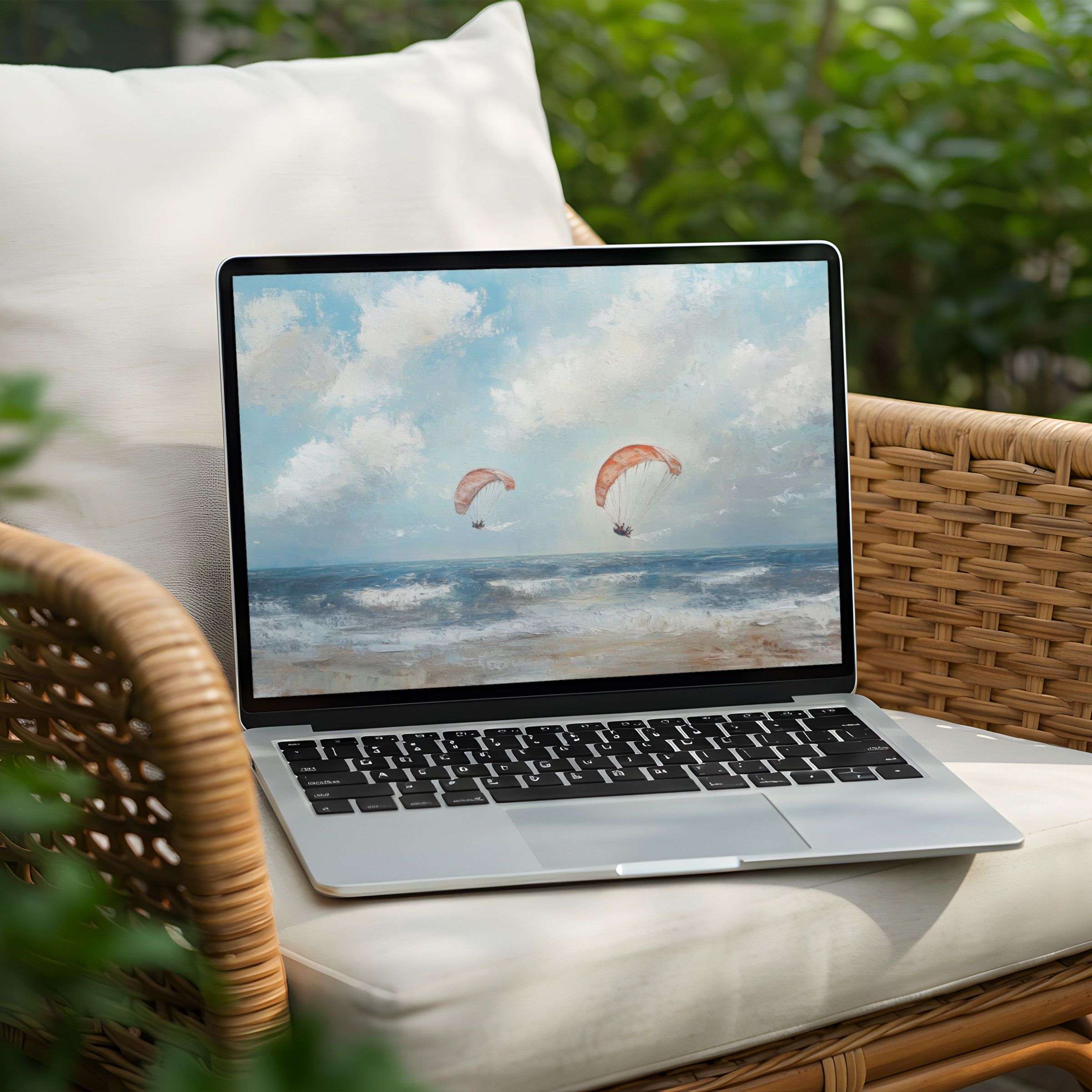Inspirational desktop background for PC and Laptop with serene seascape painting, ideal for instant download, enhancing calm aesthetics