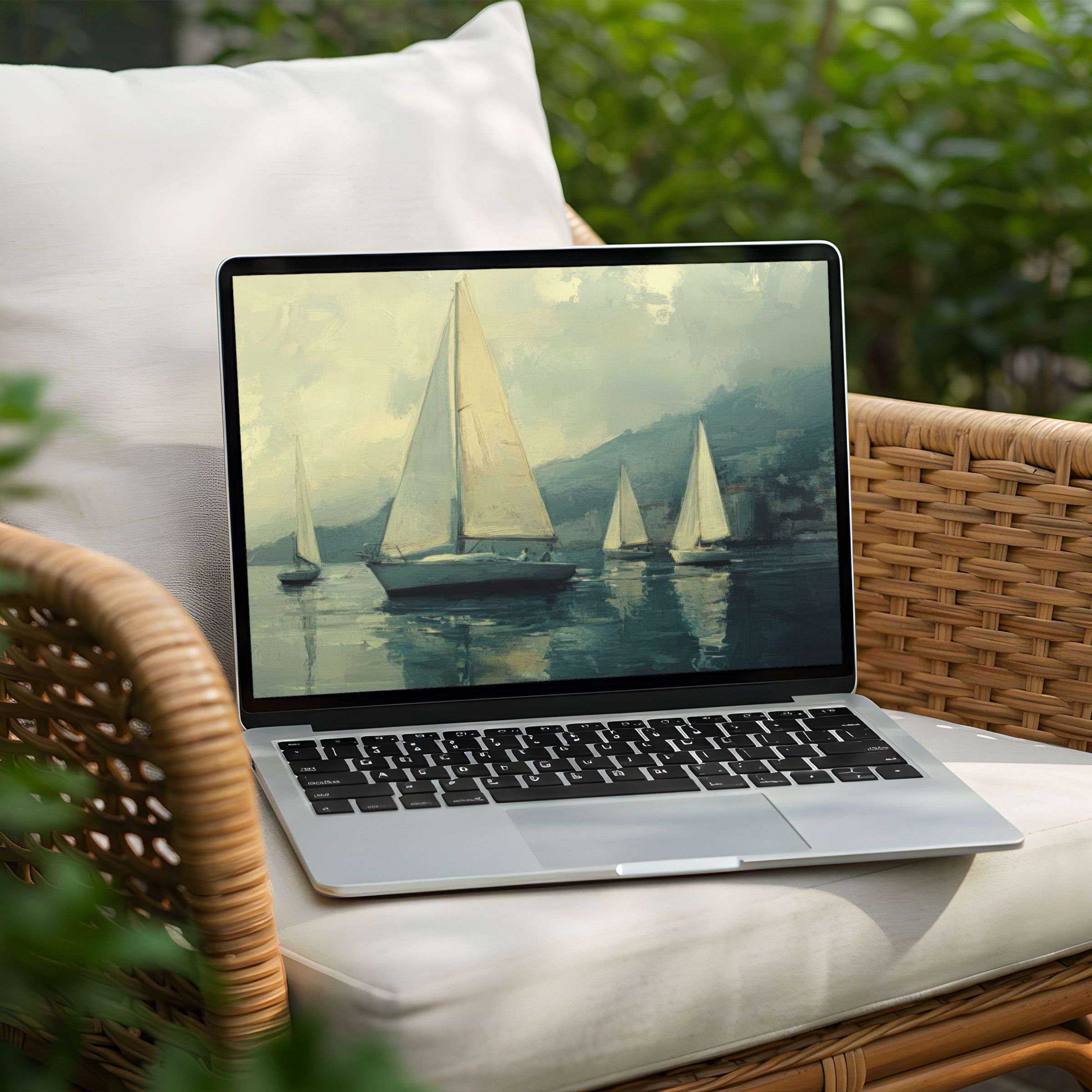 Elegant sailing desktop background on a PC or laptop for instant download inspires calm and mindfulness with serene art