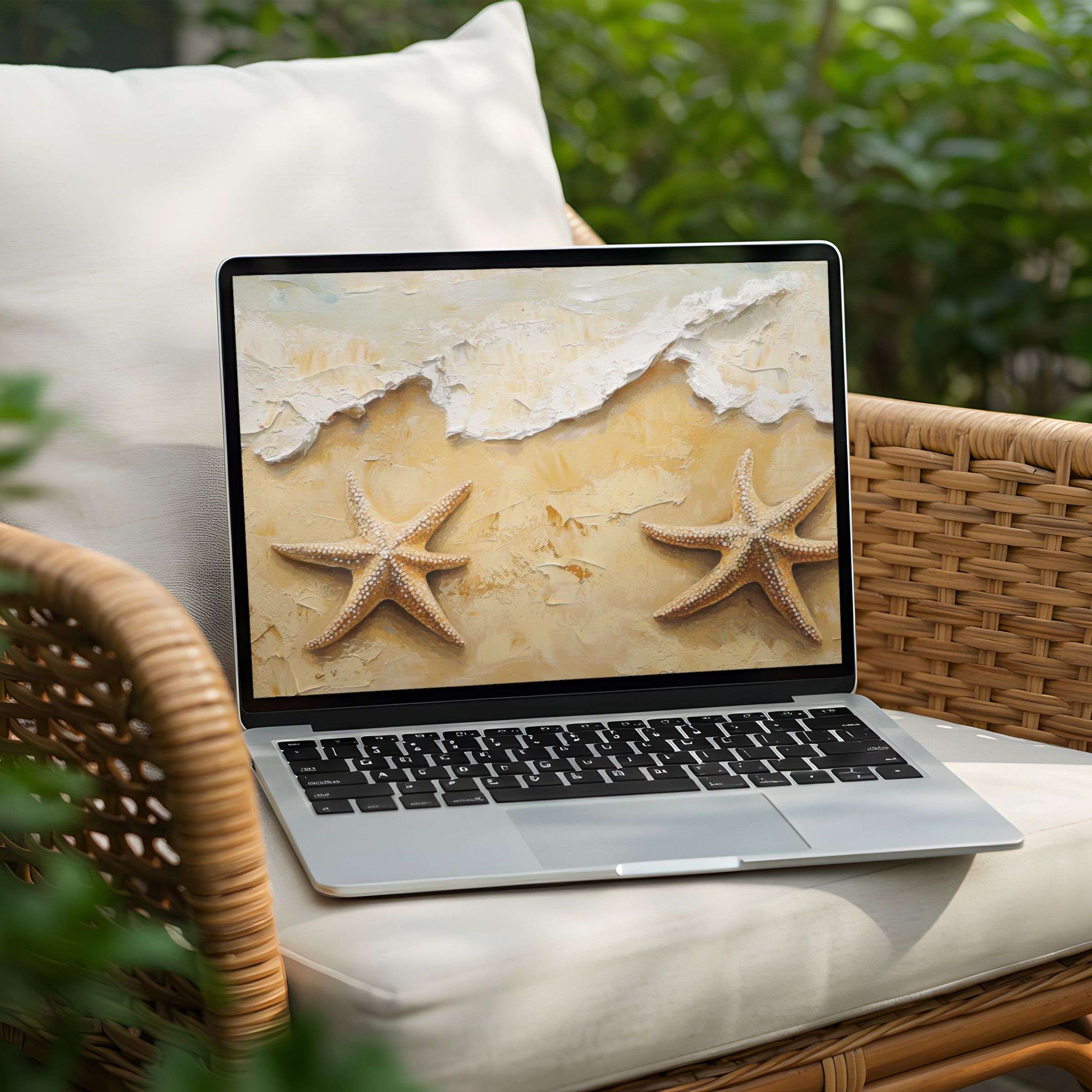 Elegant starfish-themed desktop background for PC or Laptop instant download inspiring calm and mindfulness through art