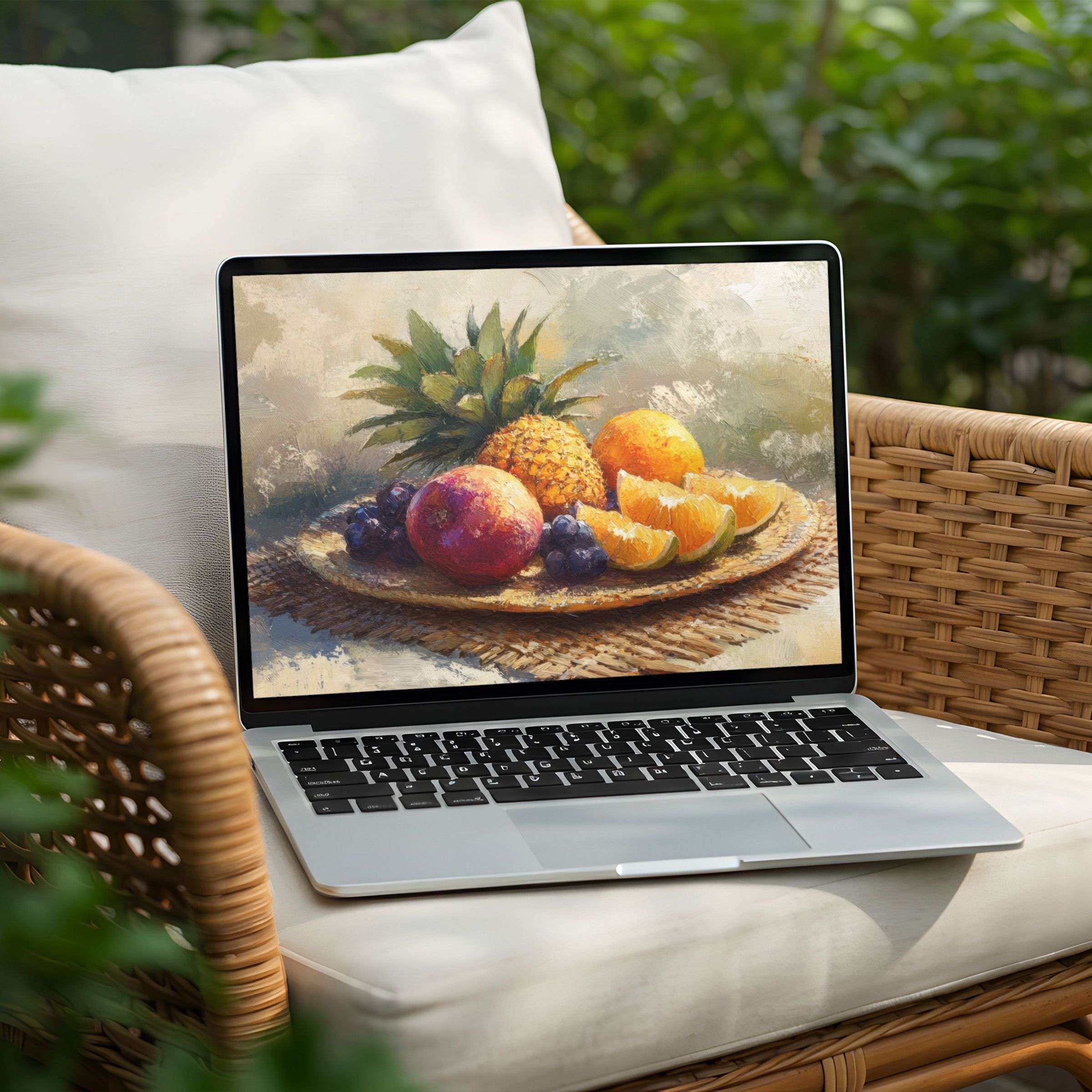 Serene canvas fruit art as a desktop background for PC or Laptop, perfect for instant download to inspire elegance and mindfulness
