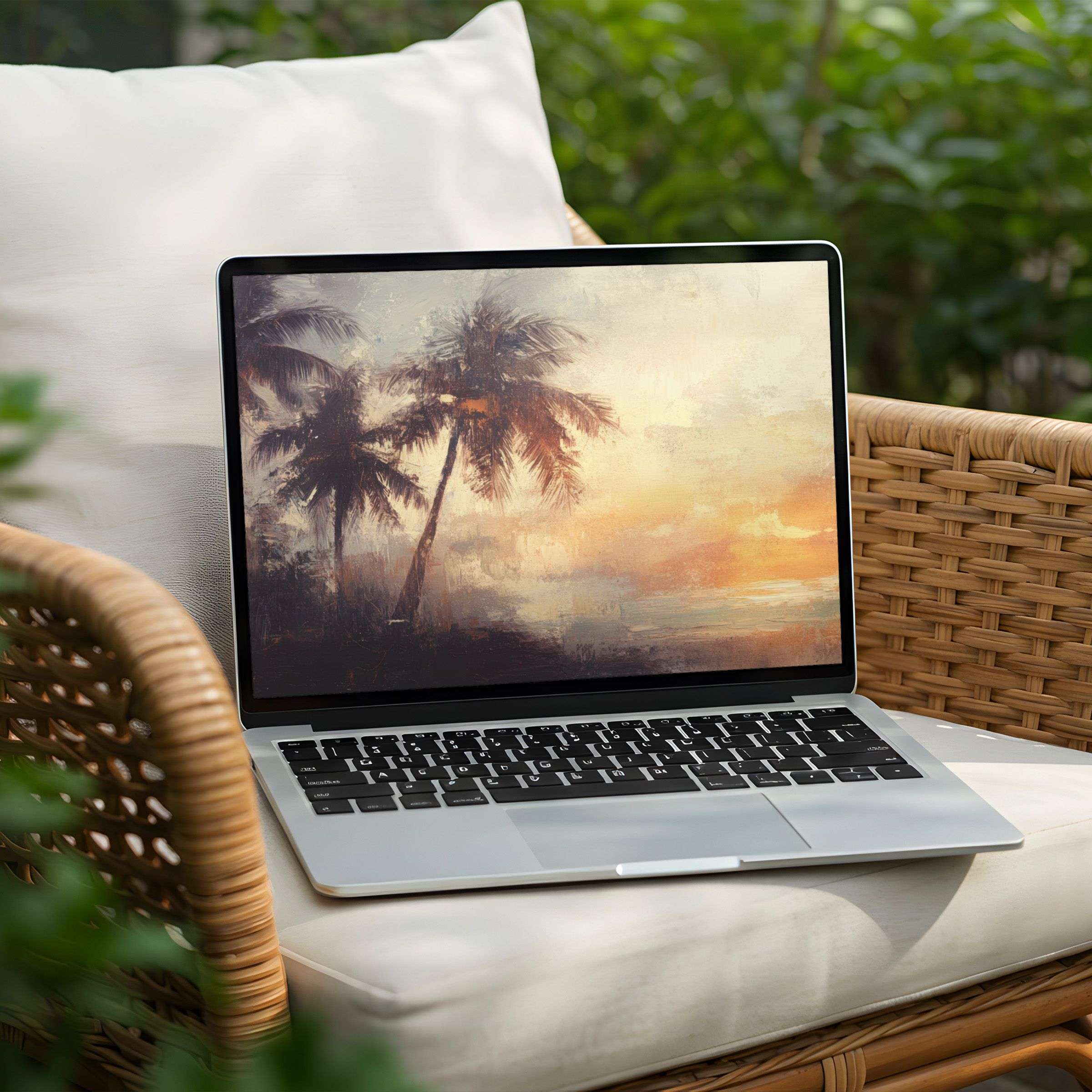 Tropical palm tree sunset desktop background for PC or Laptop, instant download for calm, elegant inspiration in digital art