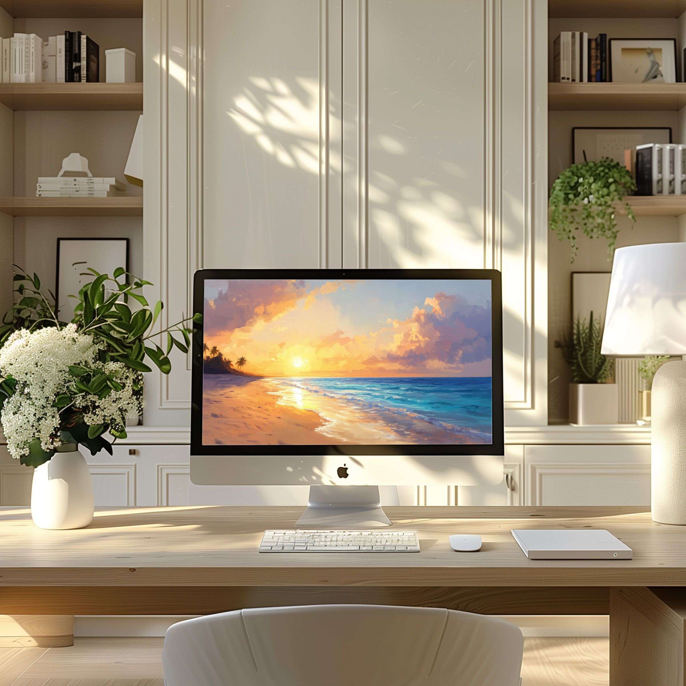 Inspire calm with a serene beach sunset wallpaper for computer, bringing elegance to any PC, laptop, or modern home office setup