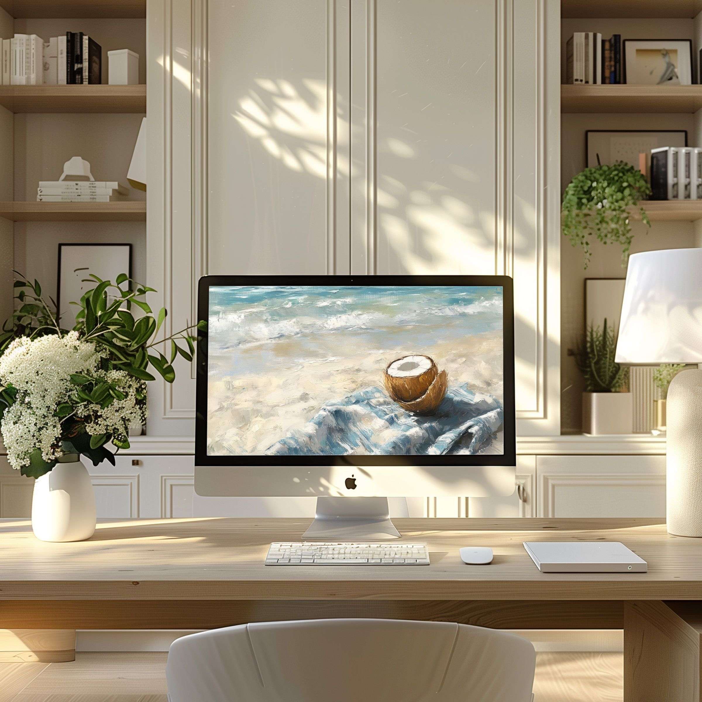 Elegant coconut beach wallpaper for computer adds calm inspiration to your modern home office perfect for PC or Laptop screens