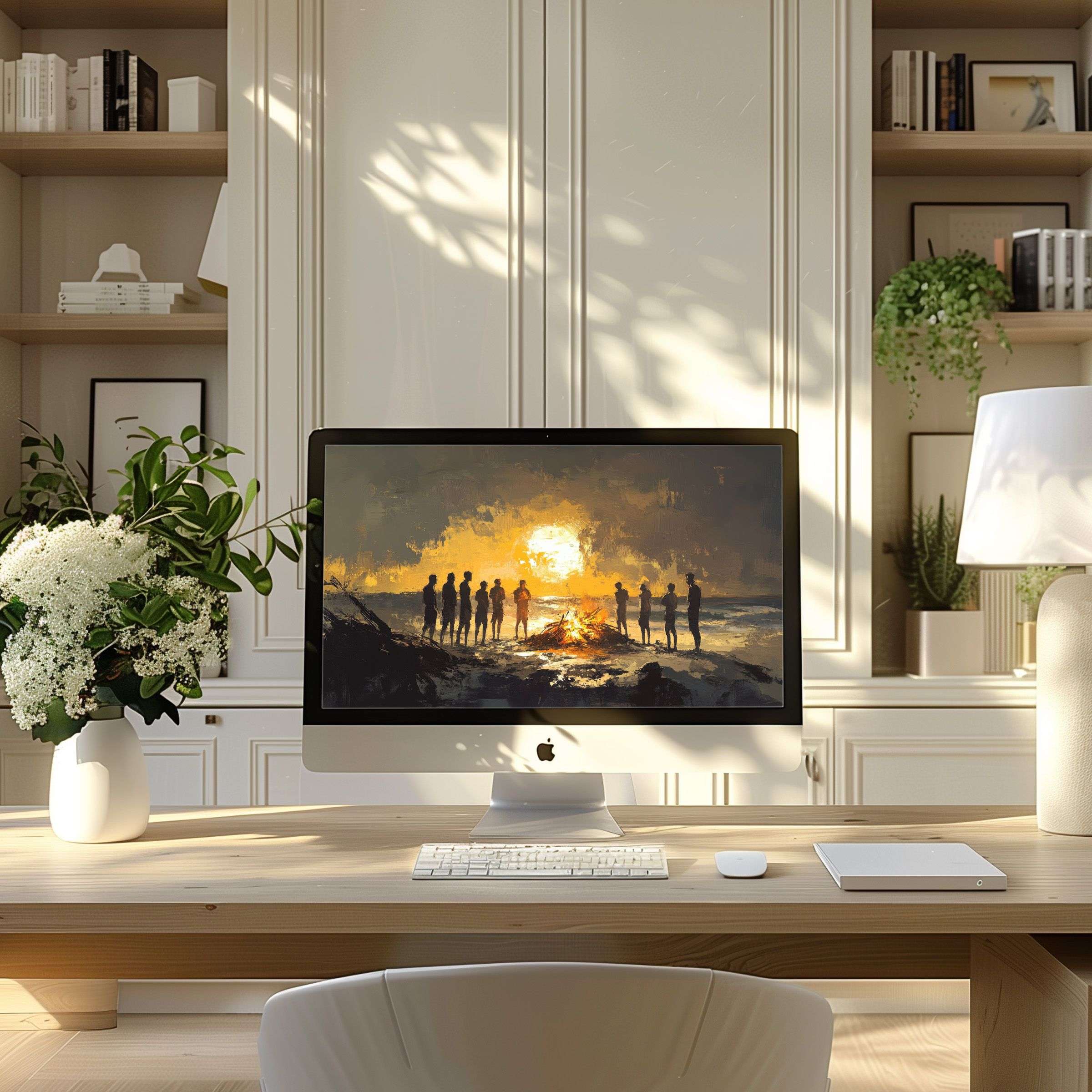 Elegant sunset art wallpaper for computer brings calm inspiration to a modern home office perfect for PC or laptop screen
