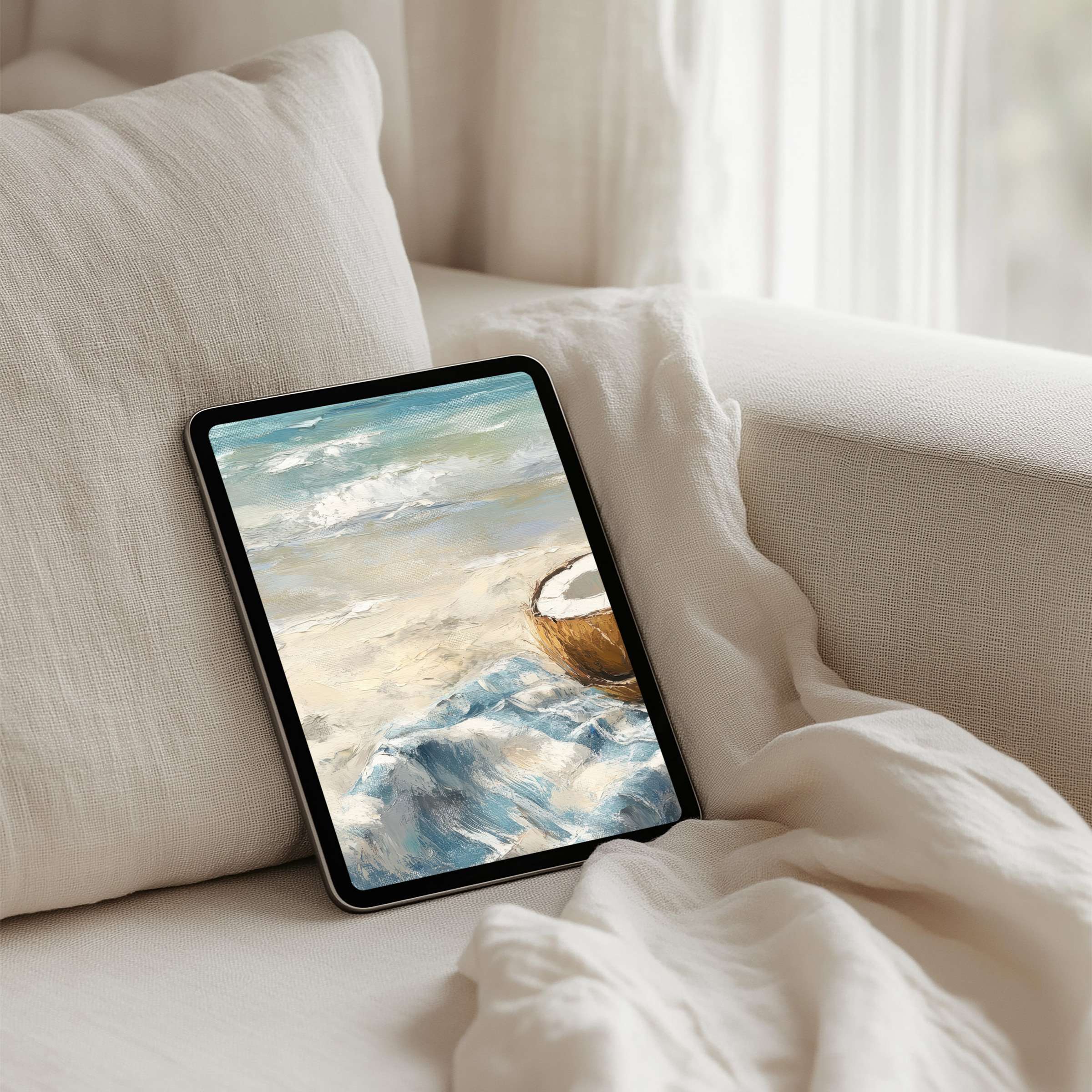 Elegant beach scene iPad background for instant download on any tablet, fostering calmness and inspiration in your space