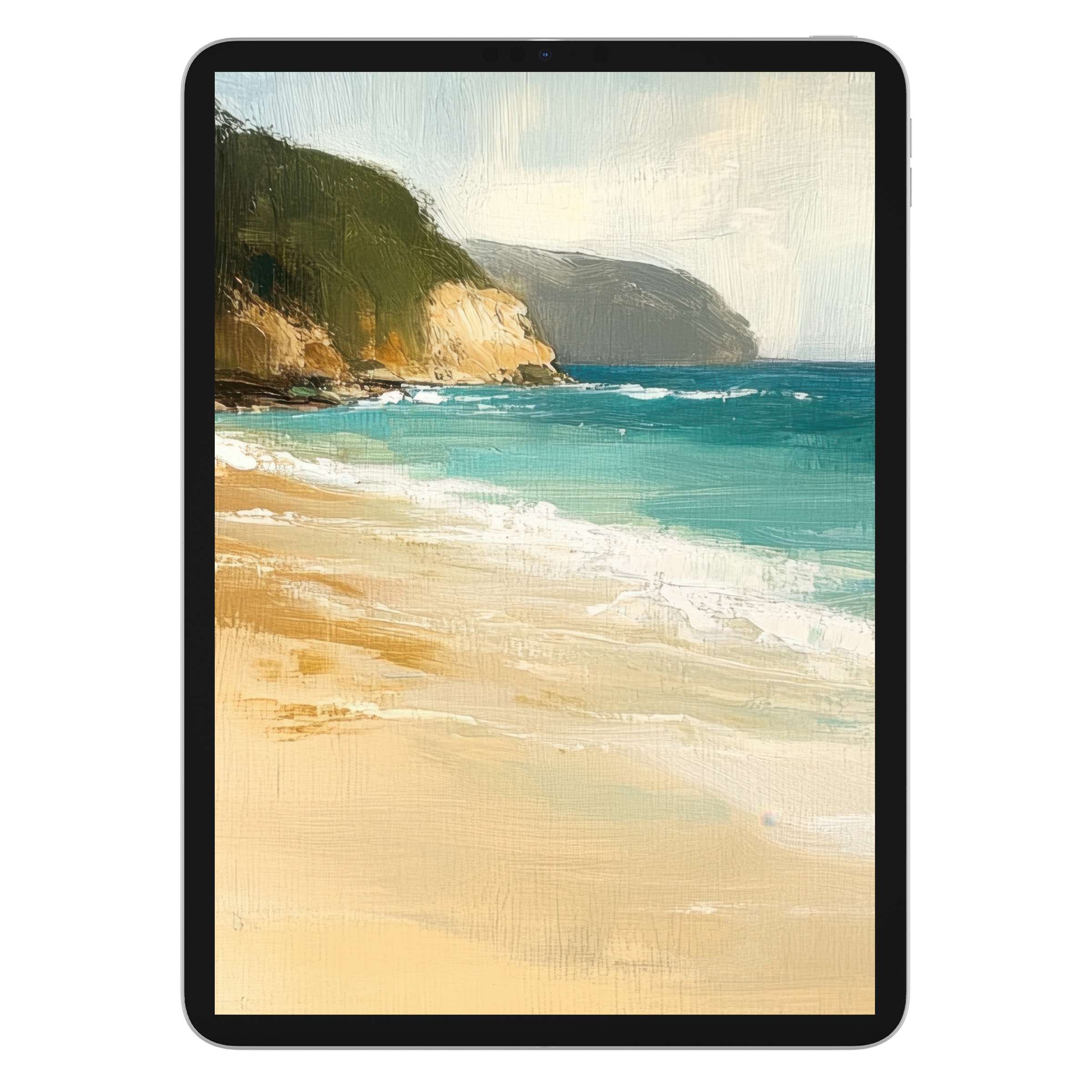 Coastal serenity with this beach iPad wallpaper digital download art for tablet backgrounds evokes tranquility in vibrant brushstrokes