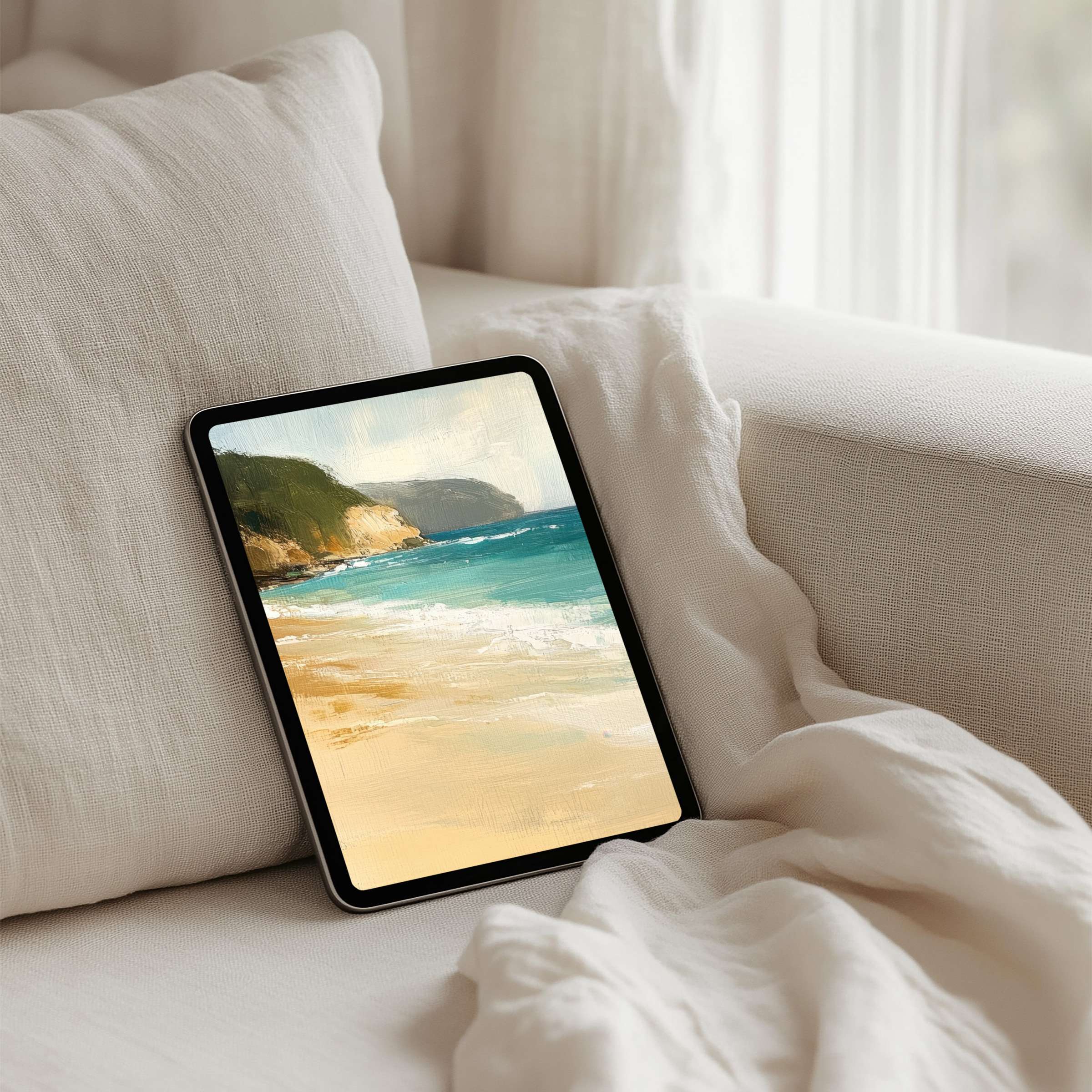 Tranquil beach iPad background for instant download offers mindfulness and elegance for any tablet, enhancing serene aesthetics