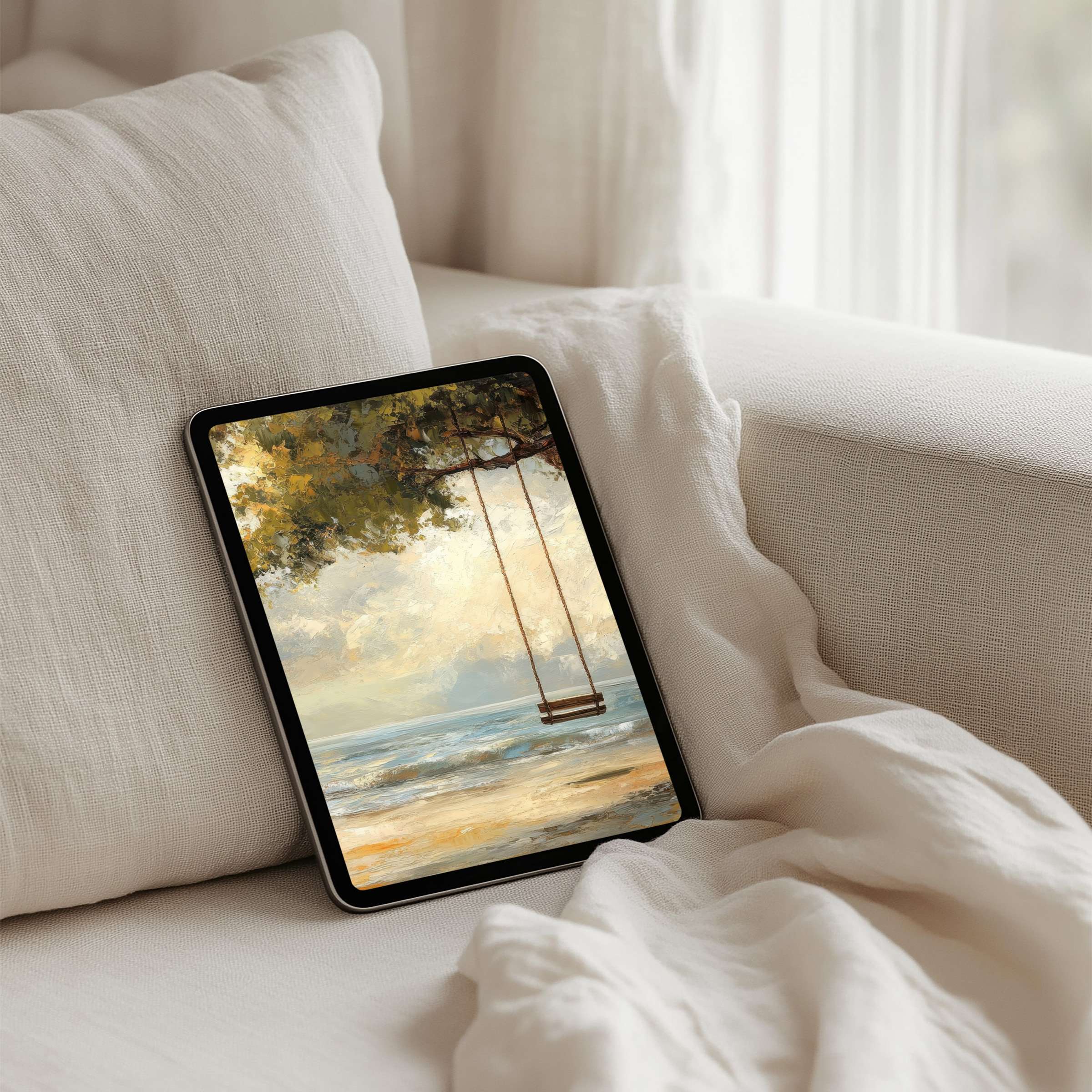 Elegant landscape painting as iPad background invokes calm and inspiration perfect for tablet users seeking instant download serenity
