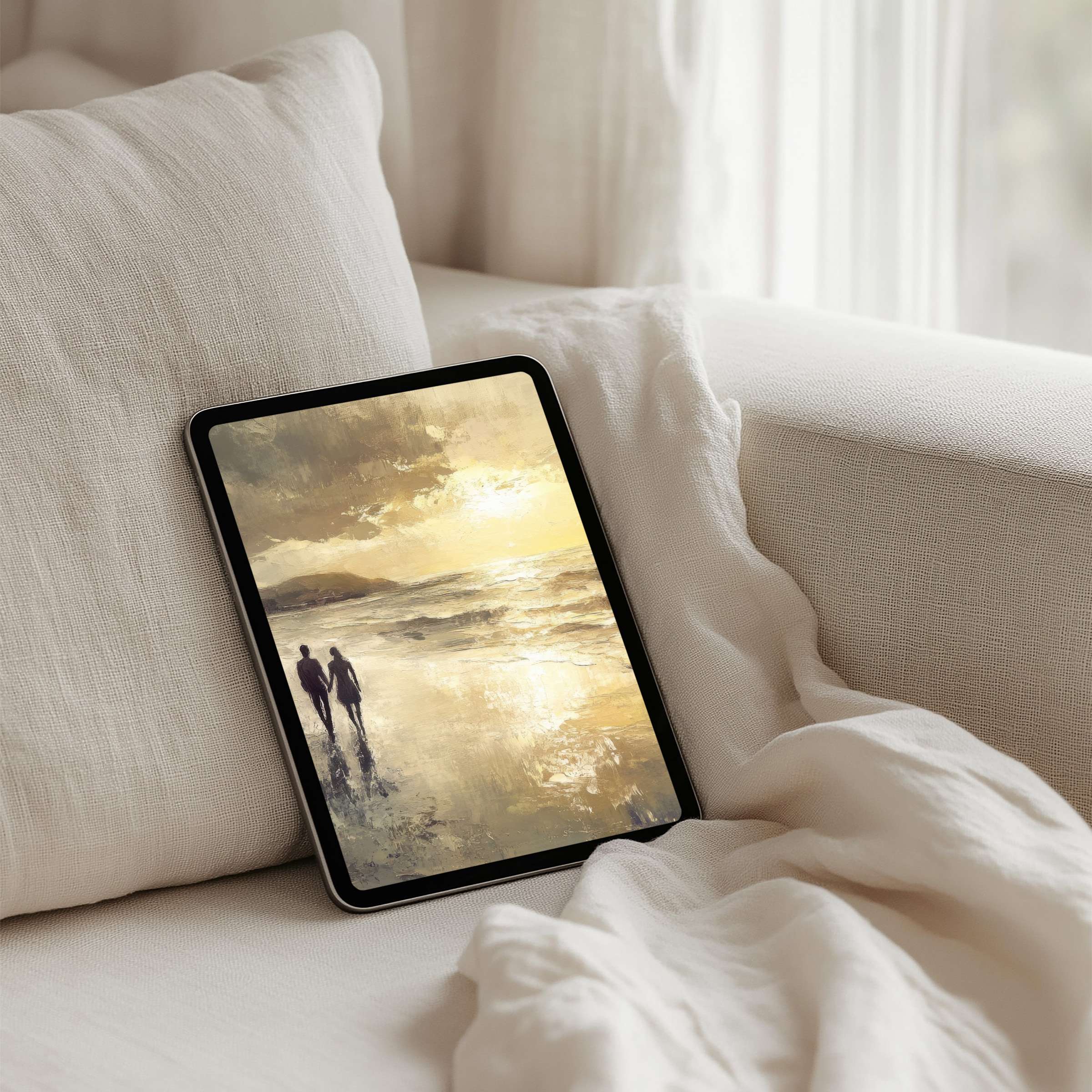 Coastal sunset art iPad background for instant download evokes elegance and calm on tablets like Samsung and Android for mindful design