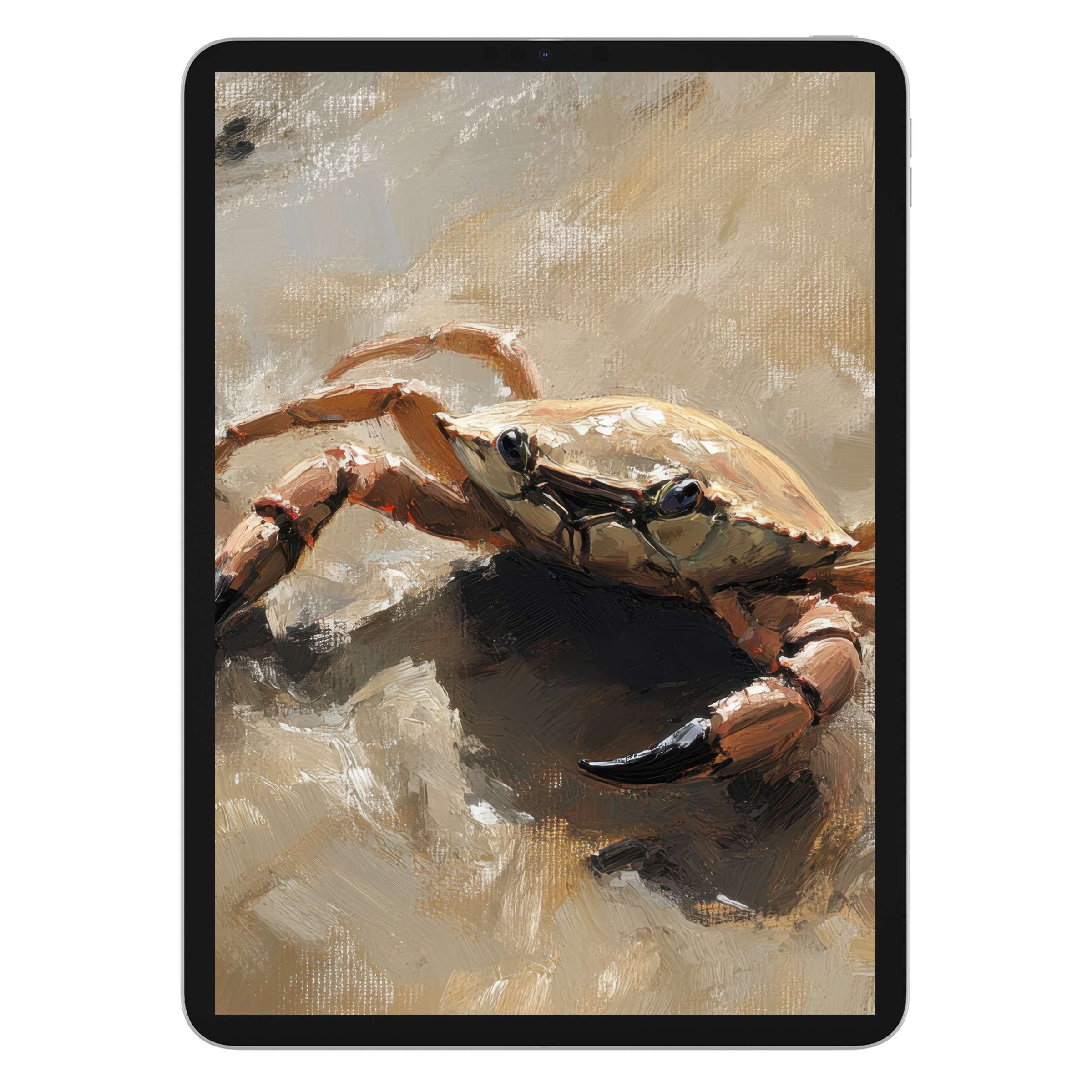 Beach iPad wallpaper with a textured crab painting offers an inspiring digital download for tablet background and Android devices