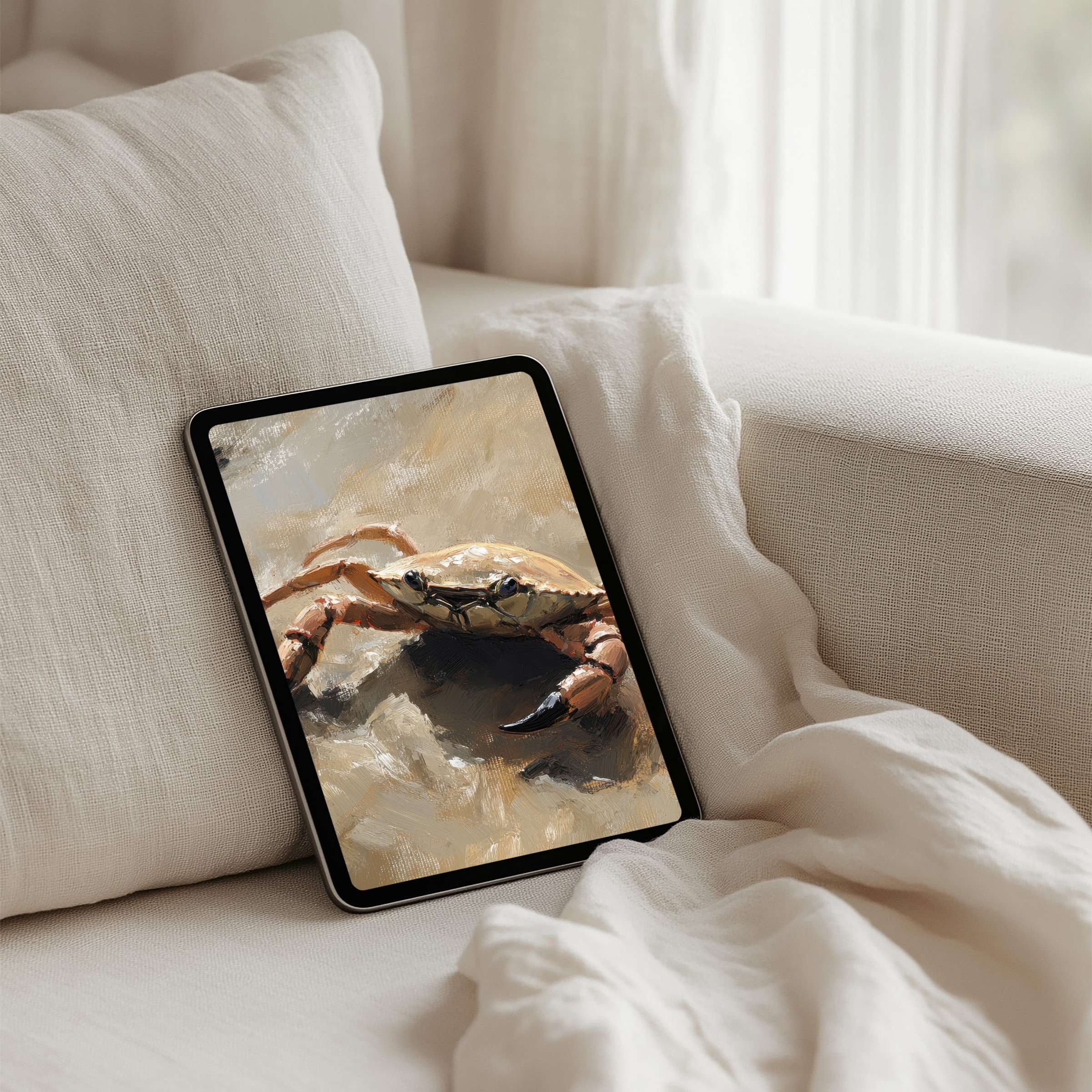Elegant crab art for iPad background offering calm inspiration and instant download for any tablet setting an artistic mood
