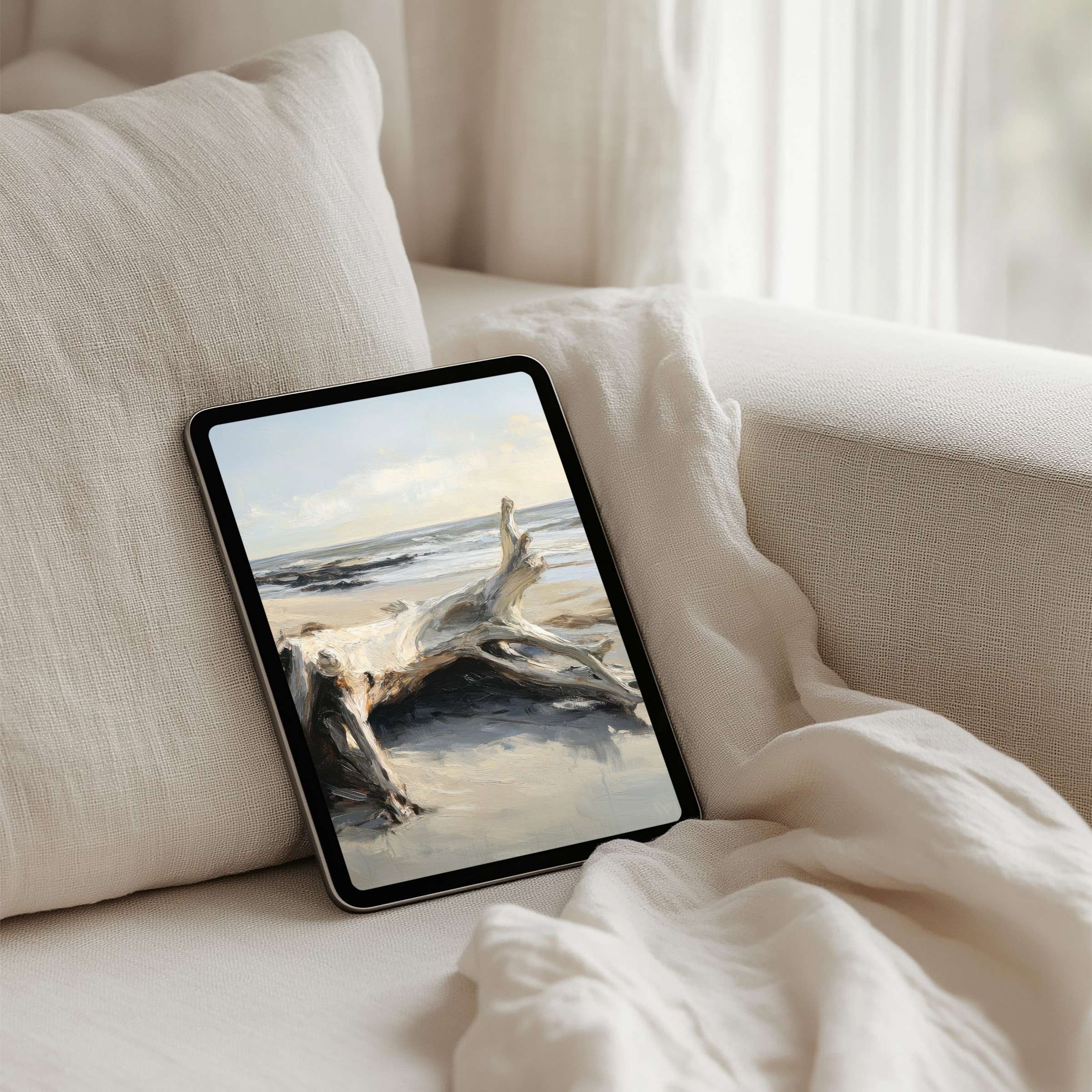 Tranquil beach scene iPad background offering calm inspiration for tablet users seeking instant download with elegance and mindfulness