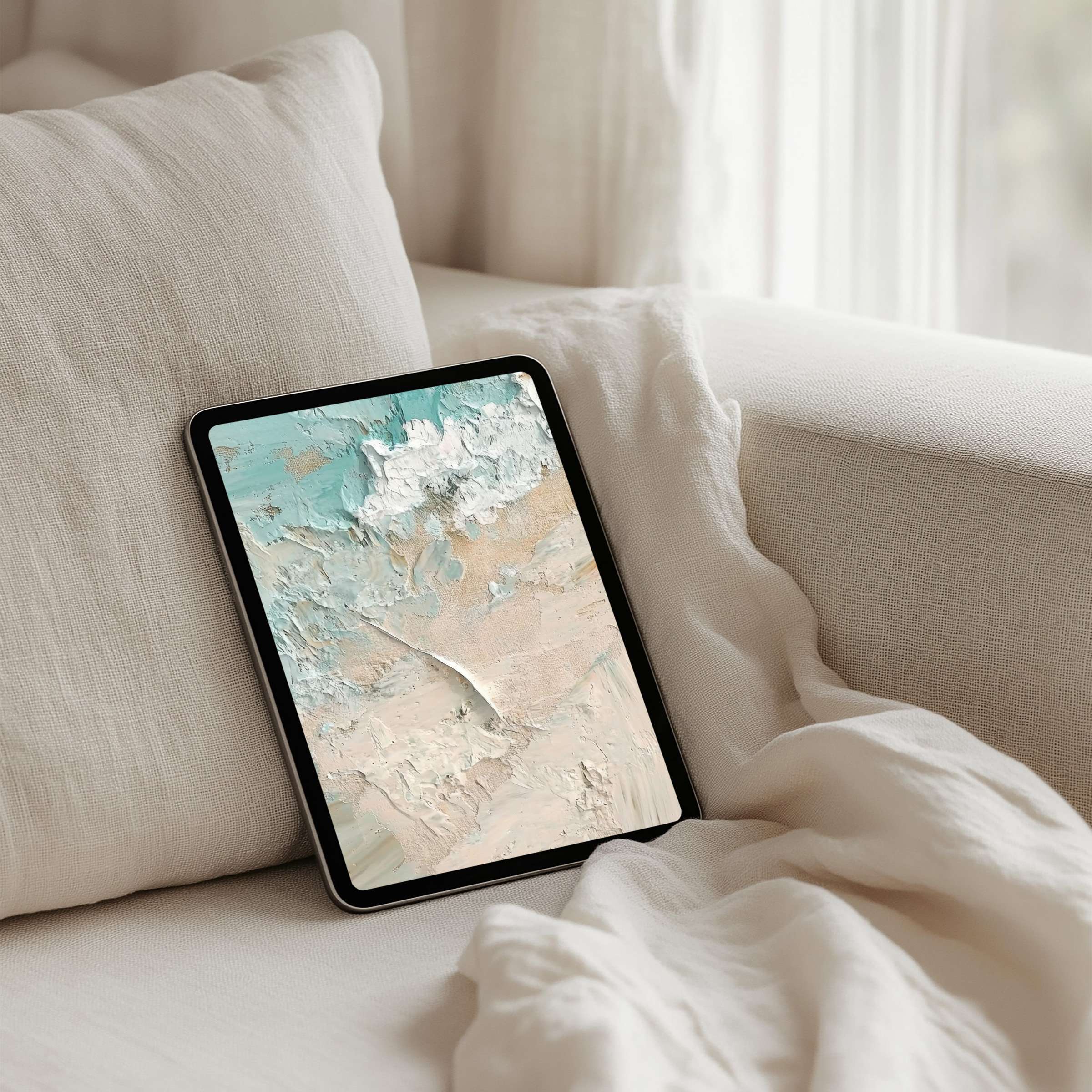 Serene iPad background featuring calming abstract textures on a tablet for an inspiring instant download enhances mindfulness