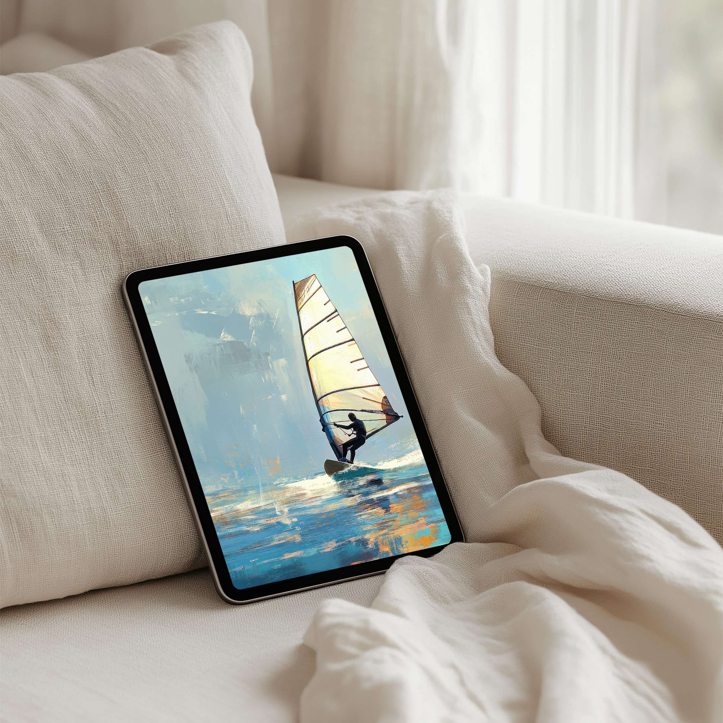 Sail into elegance with this calming blue and beige iPad background for instant download fitting any tablet inspiring mindfulness