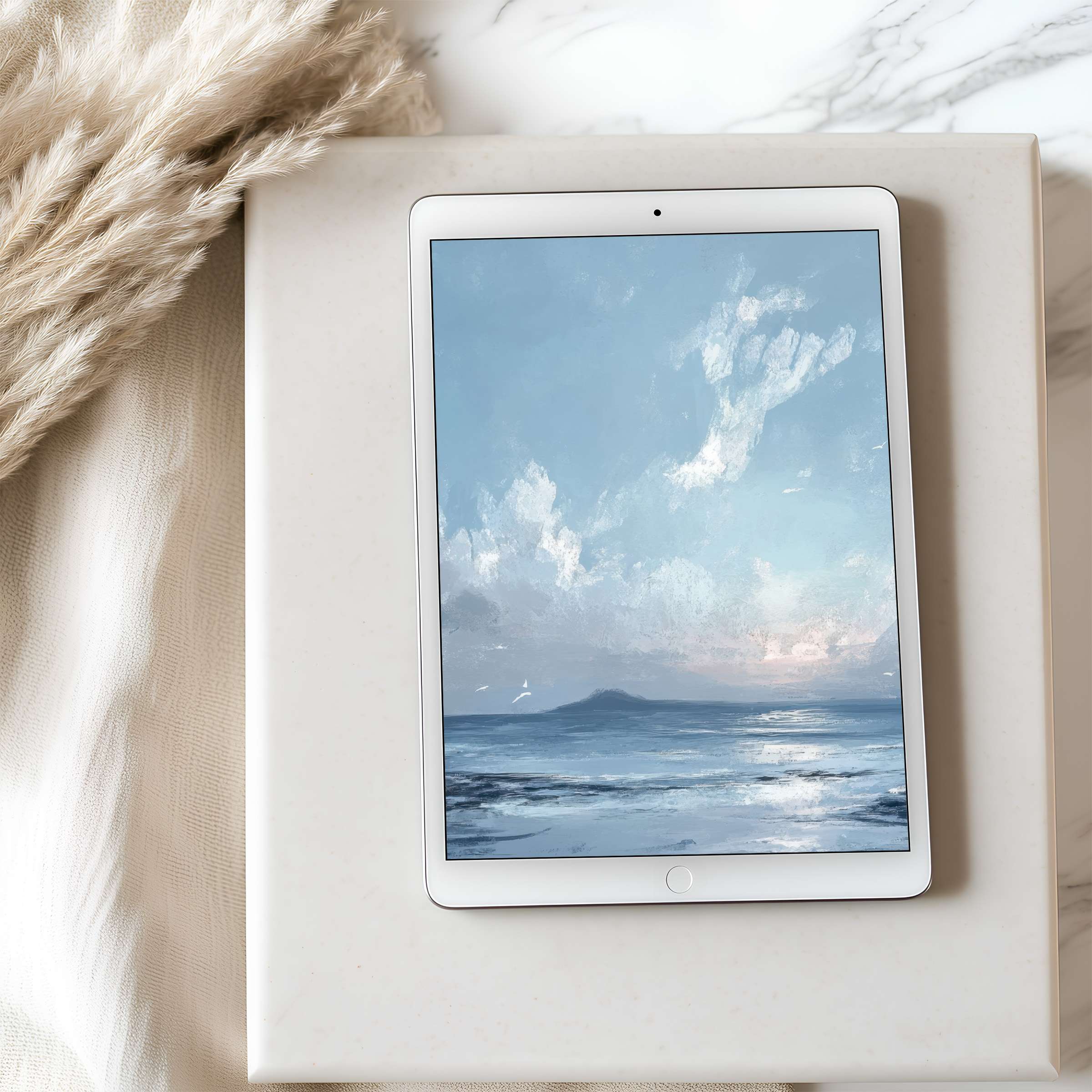 Serene digital art featuring a tranquil seascape graces this tablet wallpaper, perfect for iPad and Android in high resolution download
