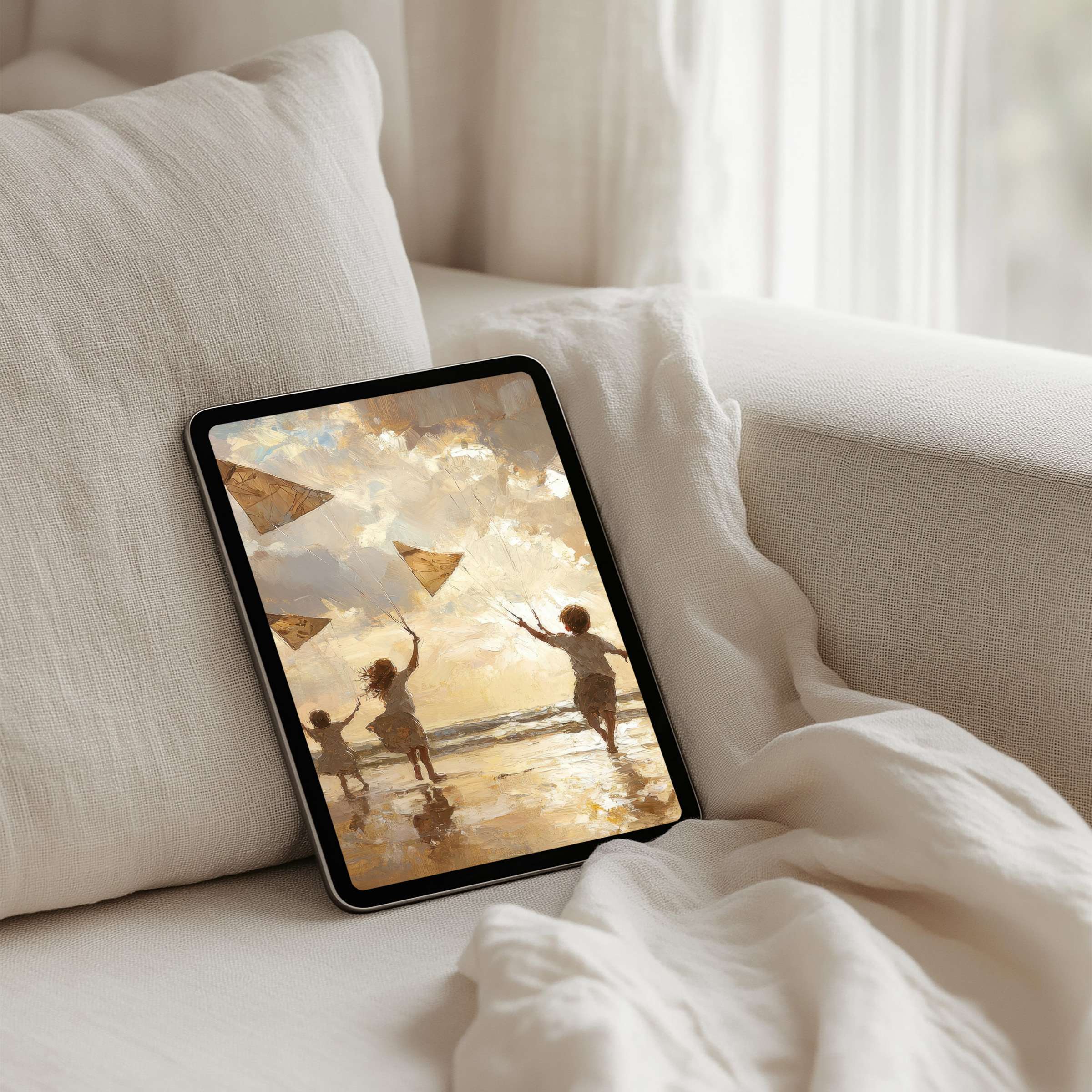 Elegant iPad background with tranquil beach scene, ideal for instant download on any tablet, fostering calm and inspiration