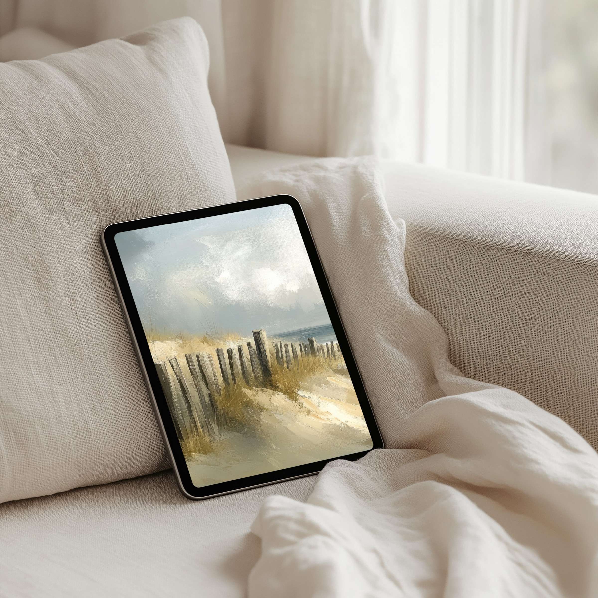 Elegant beach scene iPad background for instant download evokes calm and inspiration; fits perfectly on any tablet device